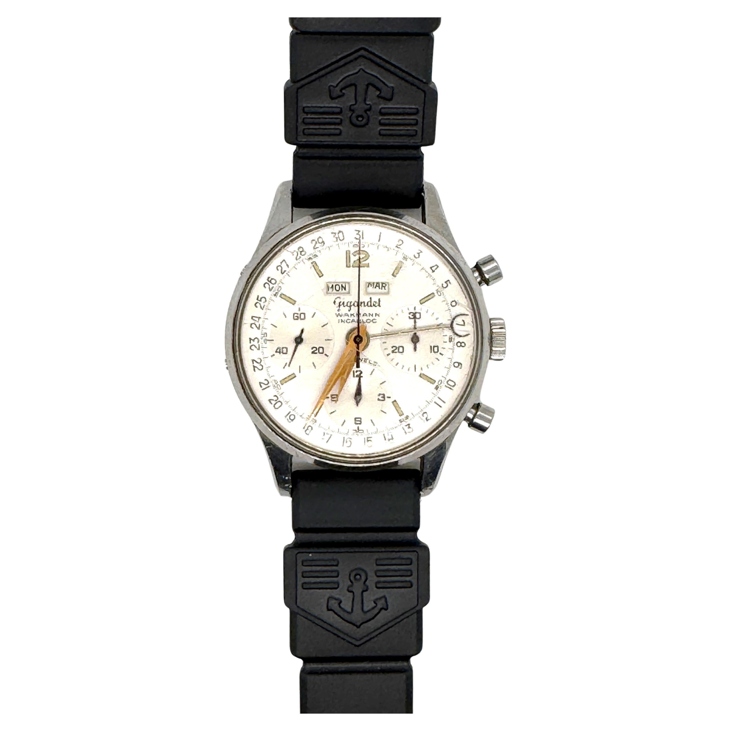 Mens Gigandet Wakmann Datic Triple Date Chronograph Watch Incabloc Rubber Band