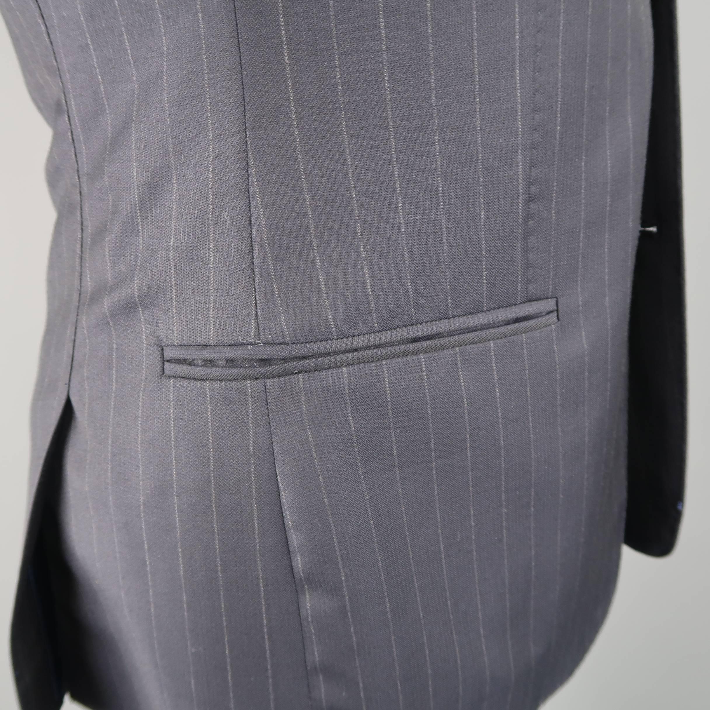 Black Giorgio Armani Men's Navy Pinstripe Wool Notch Lapel Suit