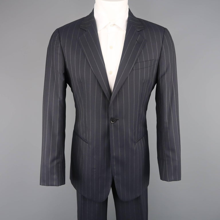 Men's GIORGIO ARMANI 40 Regular Navy Stripe Wool Single Button Notch ...