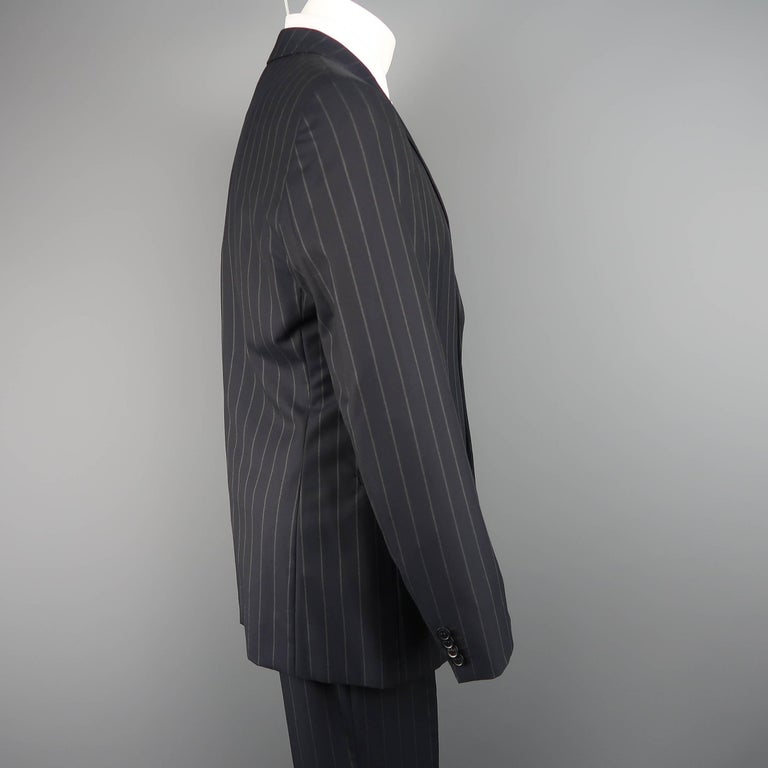 EMPORIO ARMANI Size 40 Navy Textured Wool Silk Single Breasted Notch Lapel Suit