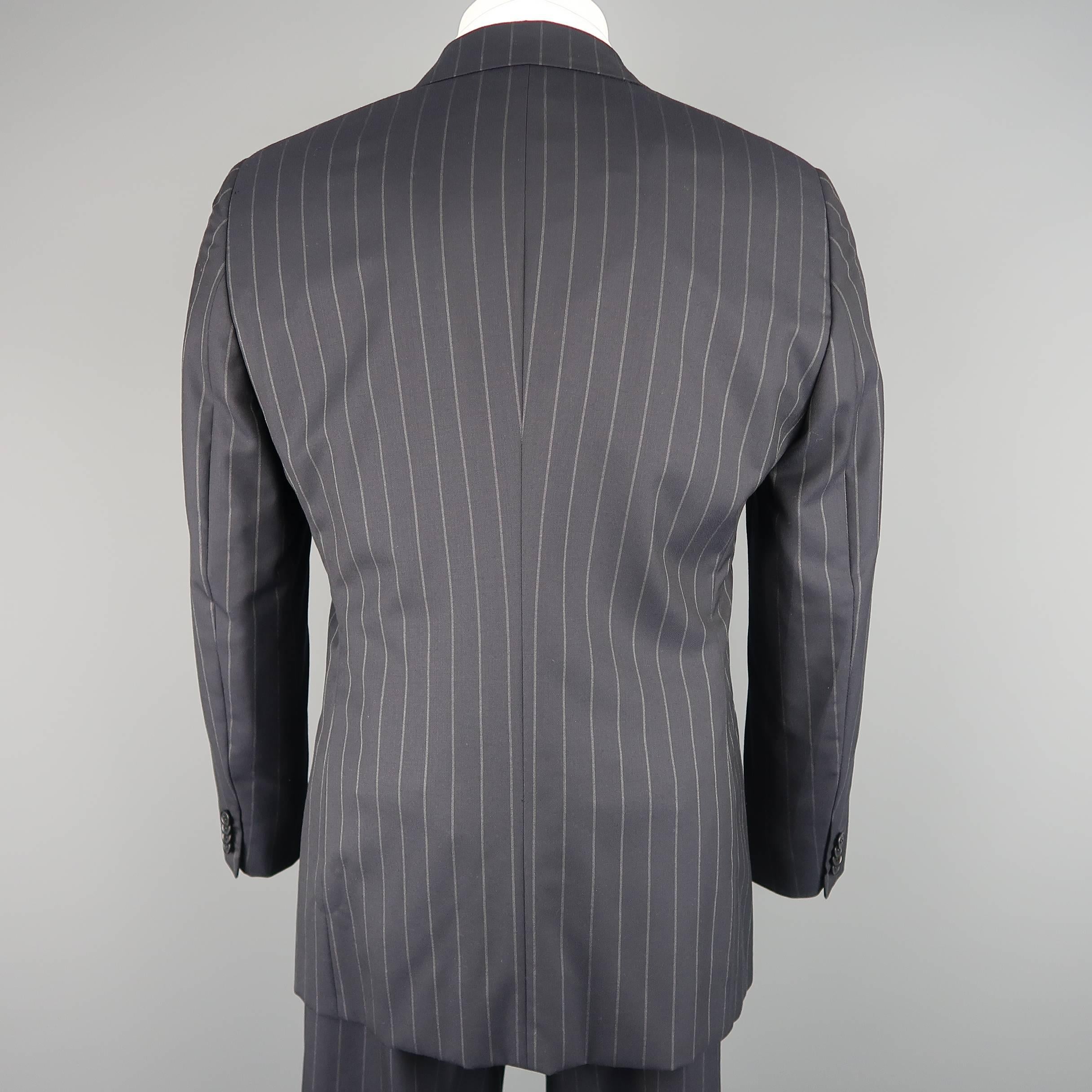 Men's GIORGIO ARMANI 40 Regular Navy Stripe Wool Single Button Notch Lapel Suit 1