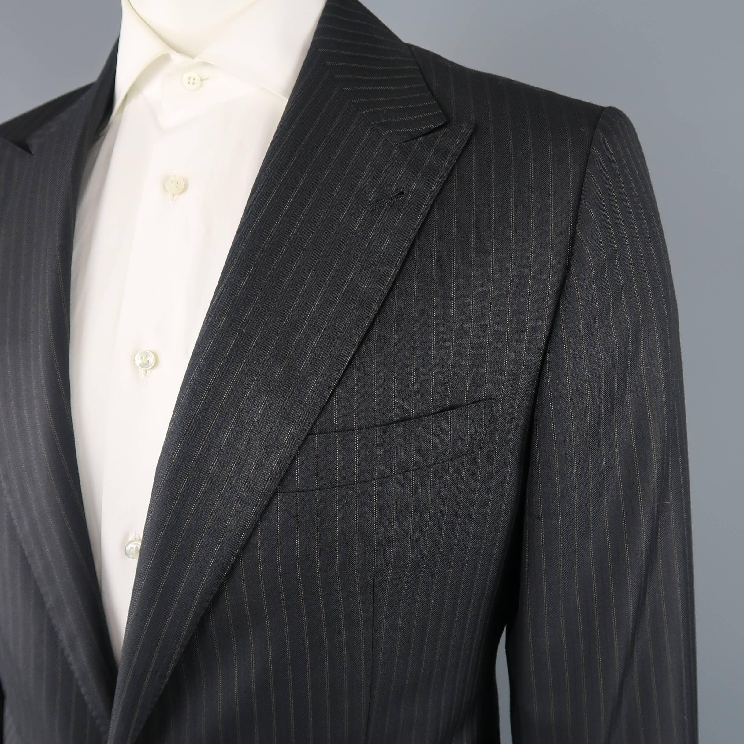 Black Giorgio Armani 42 Charcoal Window Pane Wool Notch Lapel 2 piece Suit