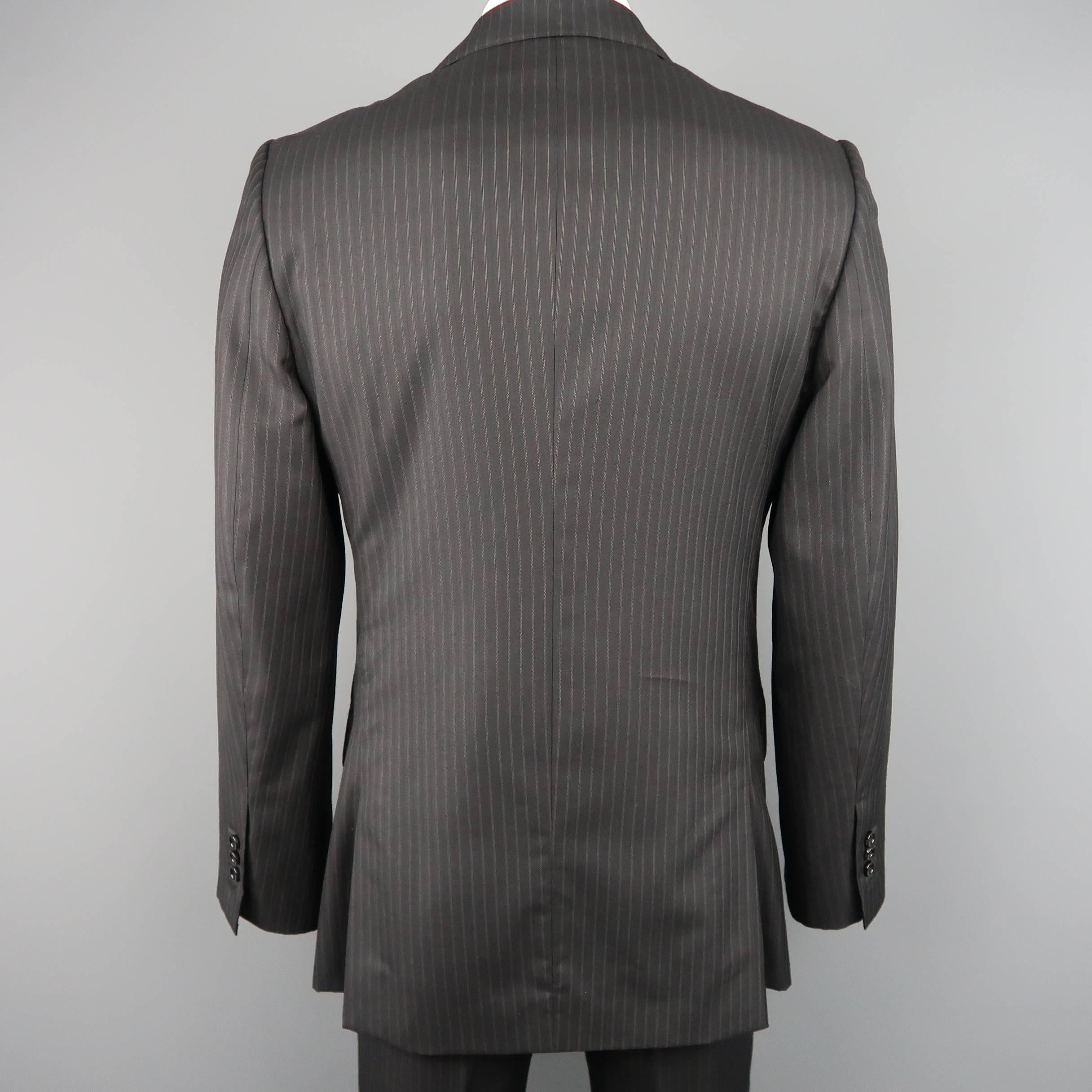 Men's Giorgio Armani 42 Charcoal Window Pane Wool Notch Lapel 2 piece Suit
