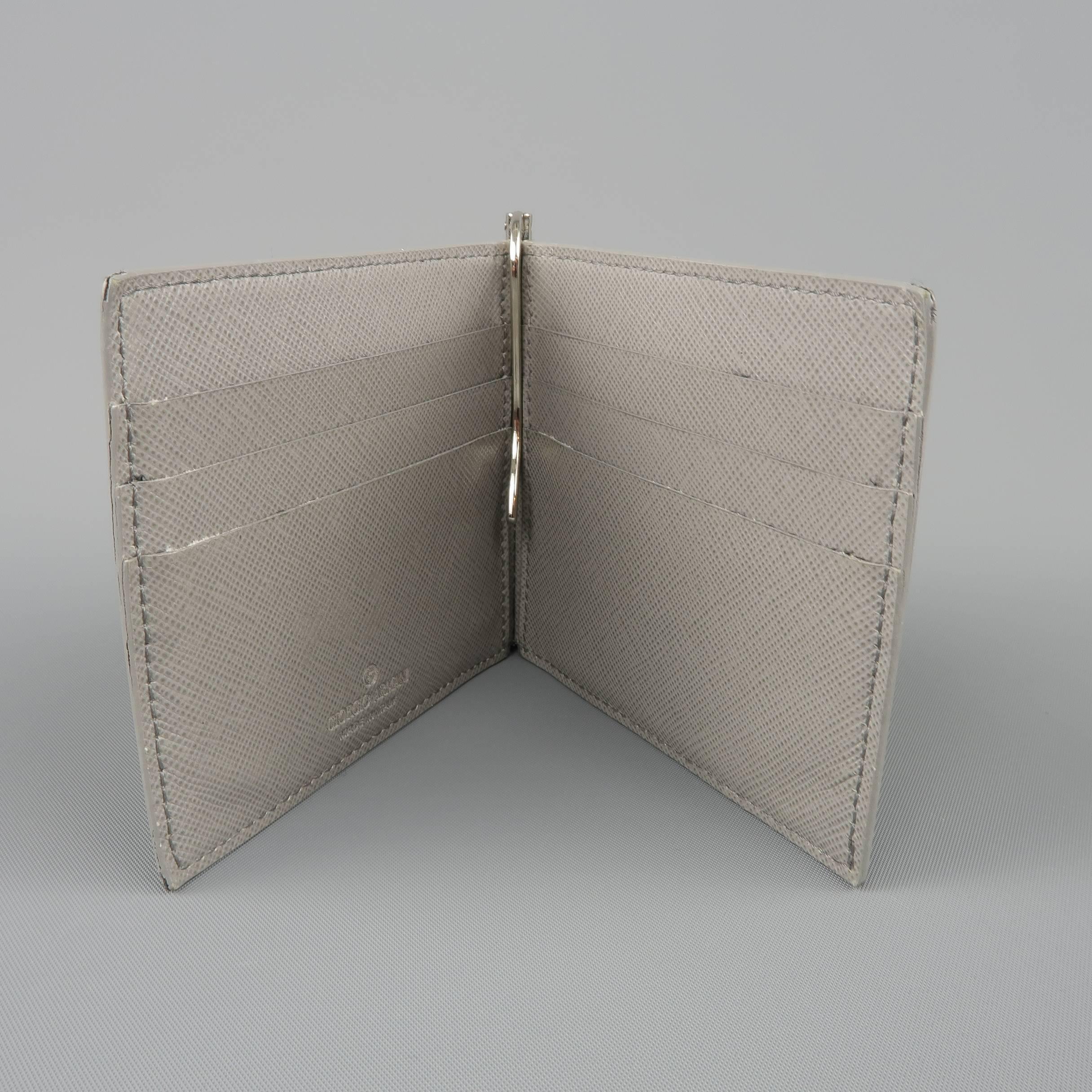 Women's or Men's Giorgio Armani Men's Light Gray Textured Leather Money Clip Bifold Wallet