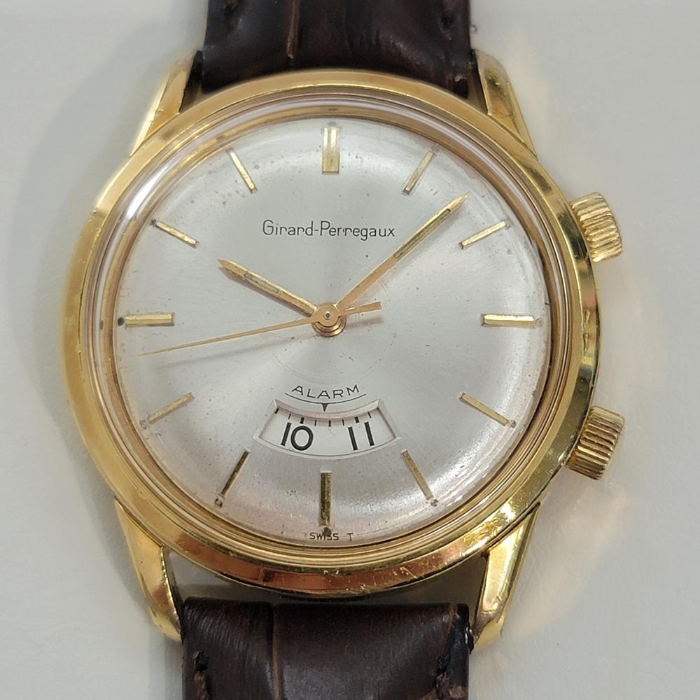 Vintage-Klassiker, Girard-Perregaux Herrenuhr mit Goldkappe und Handaufzug, ca. 1960er Jahre, in ausgezeichnetem Zustand. Von einem Uhrmachermeister für echt befunden. Wunderschönes, von Girard-Perregaux signiertes Silberzifferblatt, applizierte