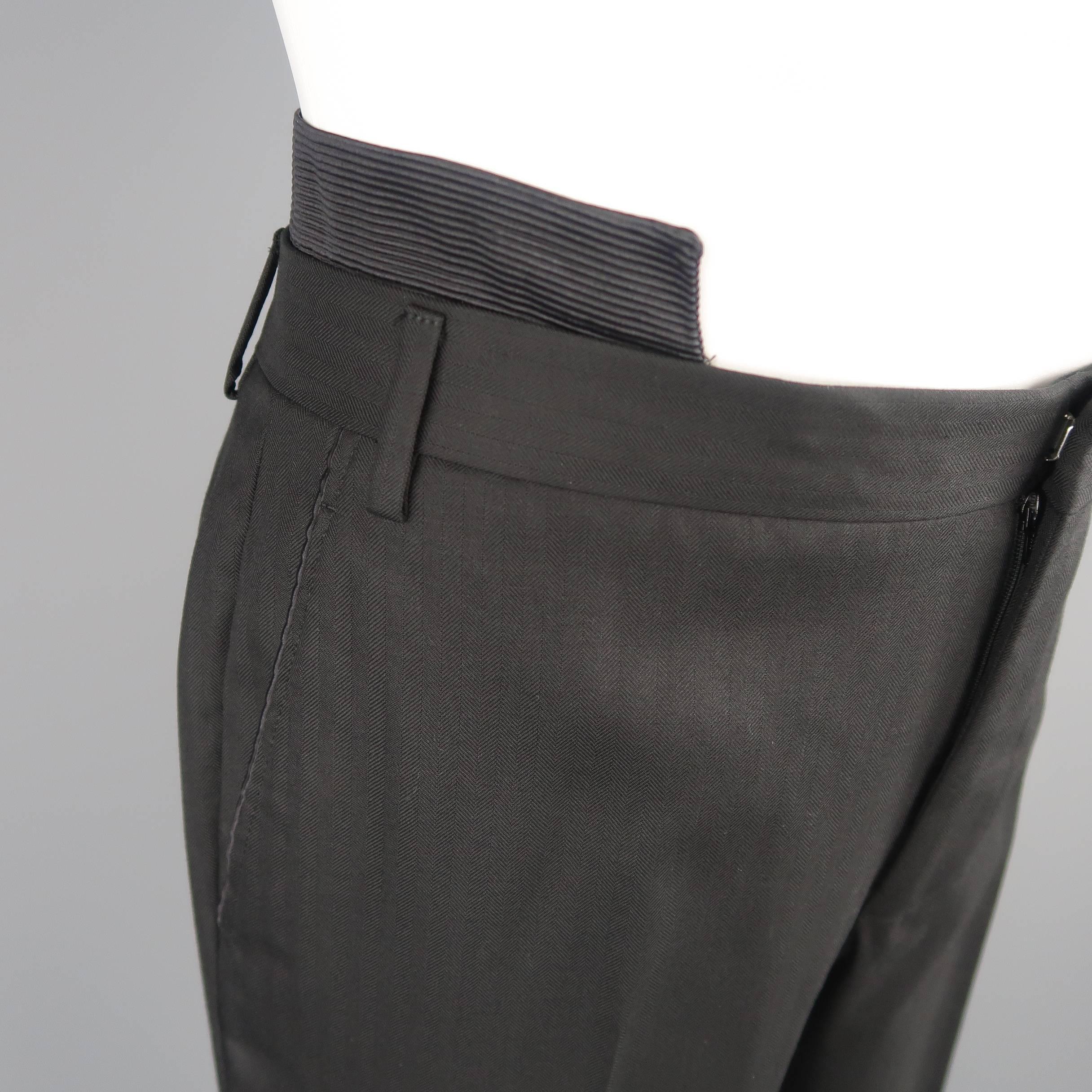 Men's GIVENCHY Size 32 Black Wool Double Cutout Waistband Dress Pants In Good Condition In San Francisco, CA