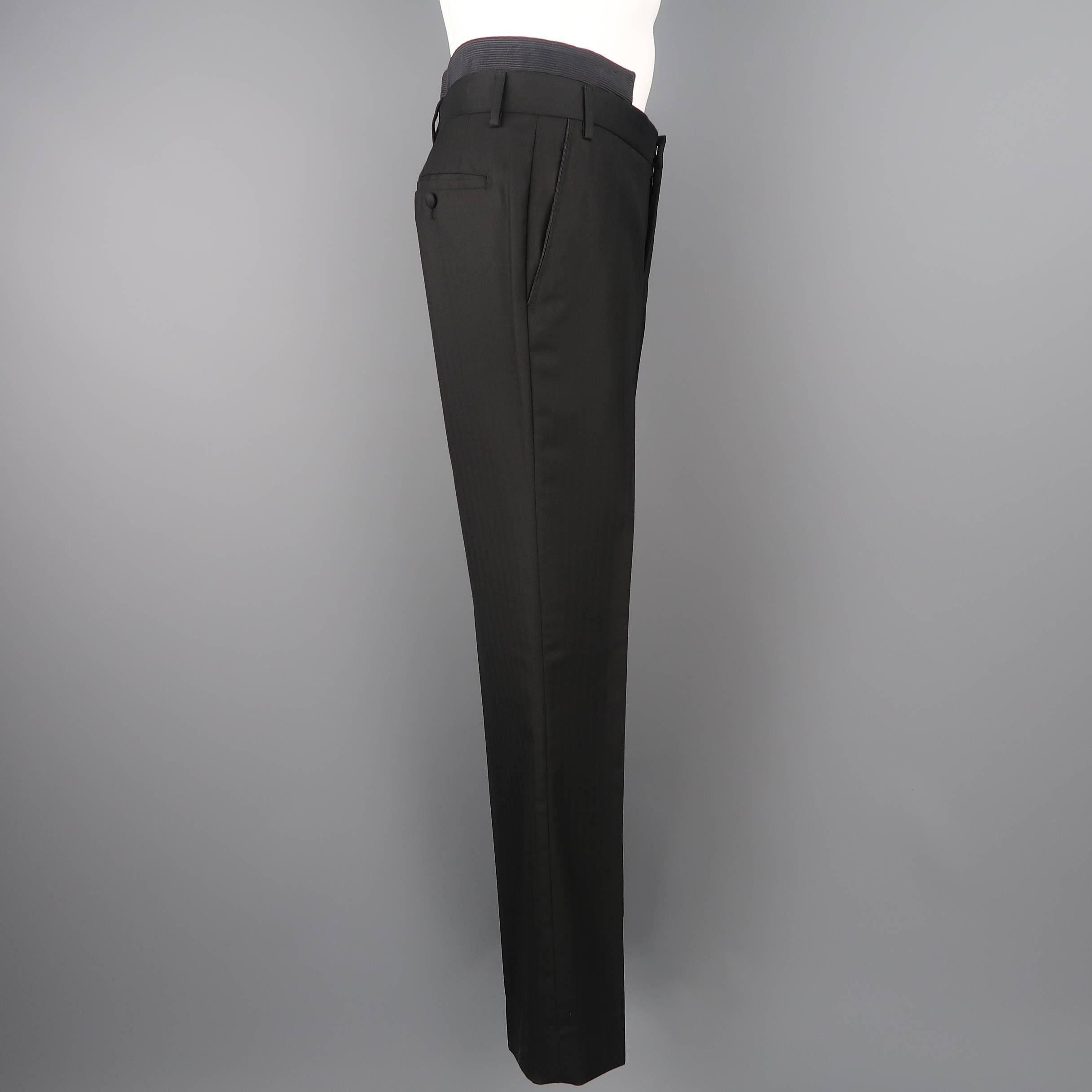 Men's GIVENCHY Size 32 Black Wool Double Cutout Waistband Dress Pants 1