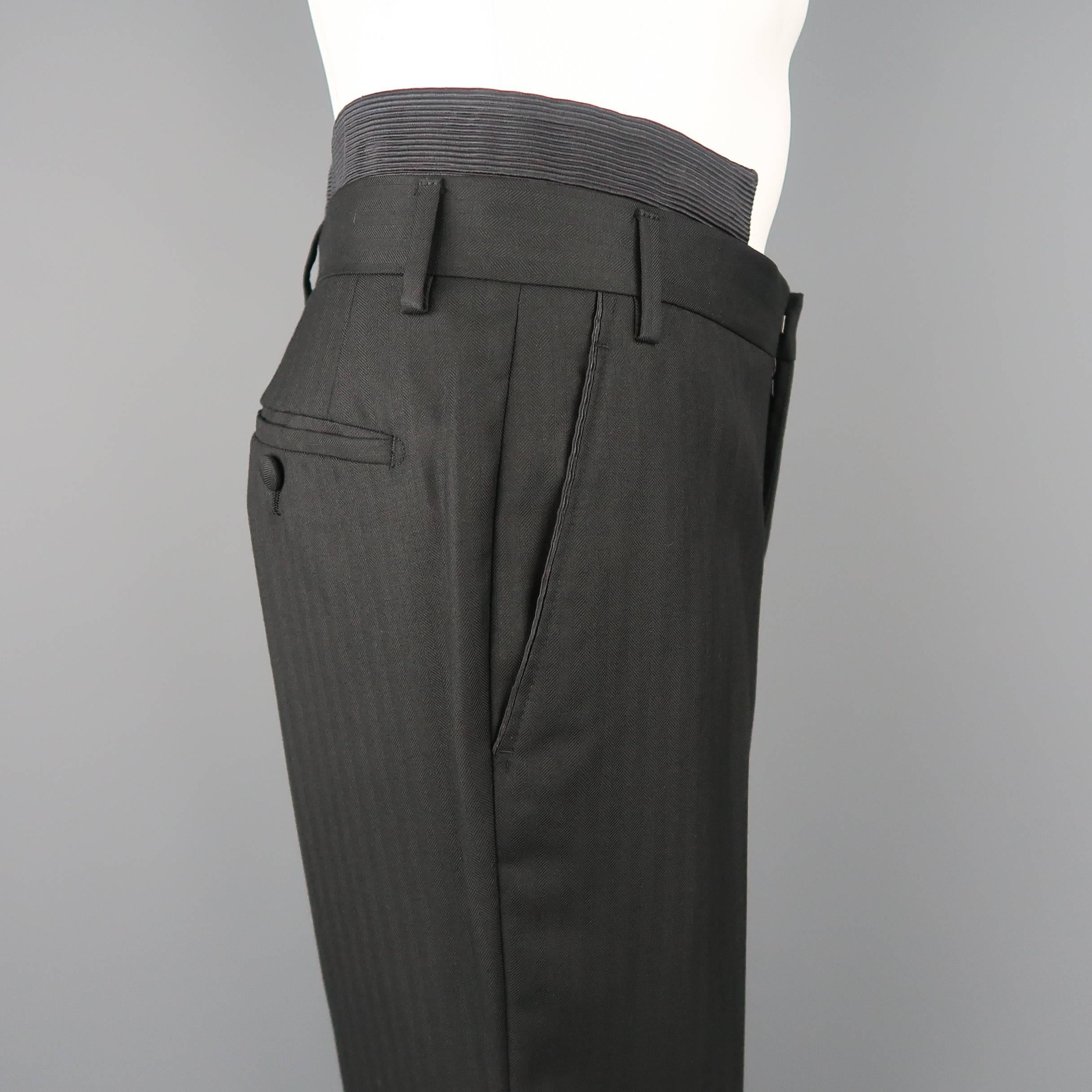 Men's GIVENCHY Size 32 Black Wool Double Cutout Waistband Dress Pants 2