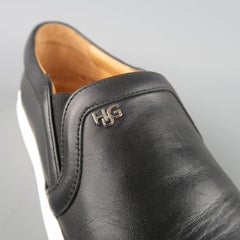 Men's GIVENCHY Size 8 Black Leather HSG Slip On Sneakers