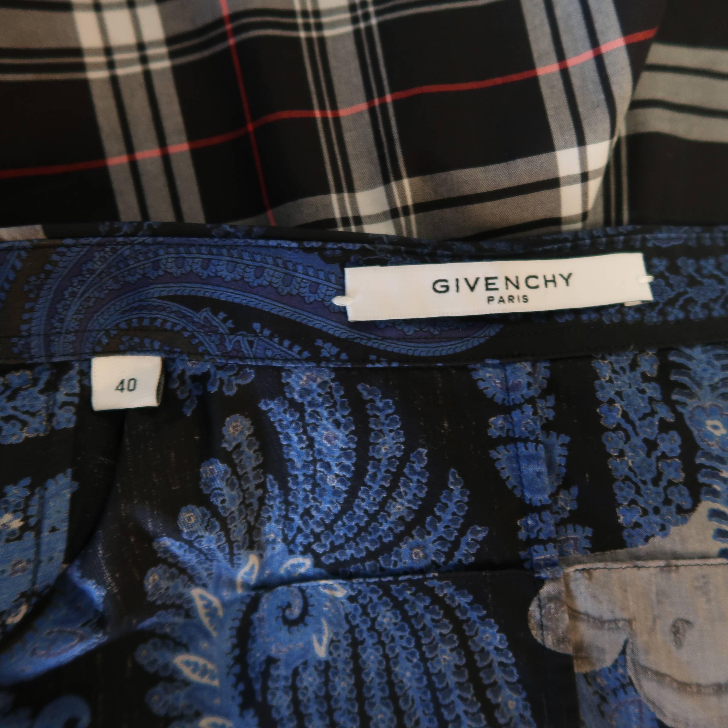 Men's GIVENCHY Size M Black Blue & Red Plaid & Paisley Color Block Shirt 3