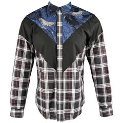 Men's GIVENCHY Size M Black Blue & Red Plaid & Paisley Color Block Shirt