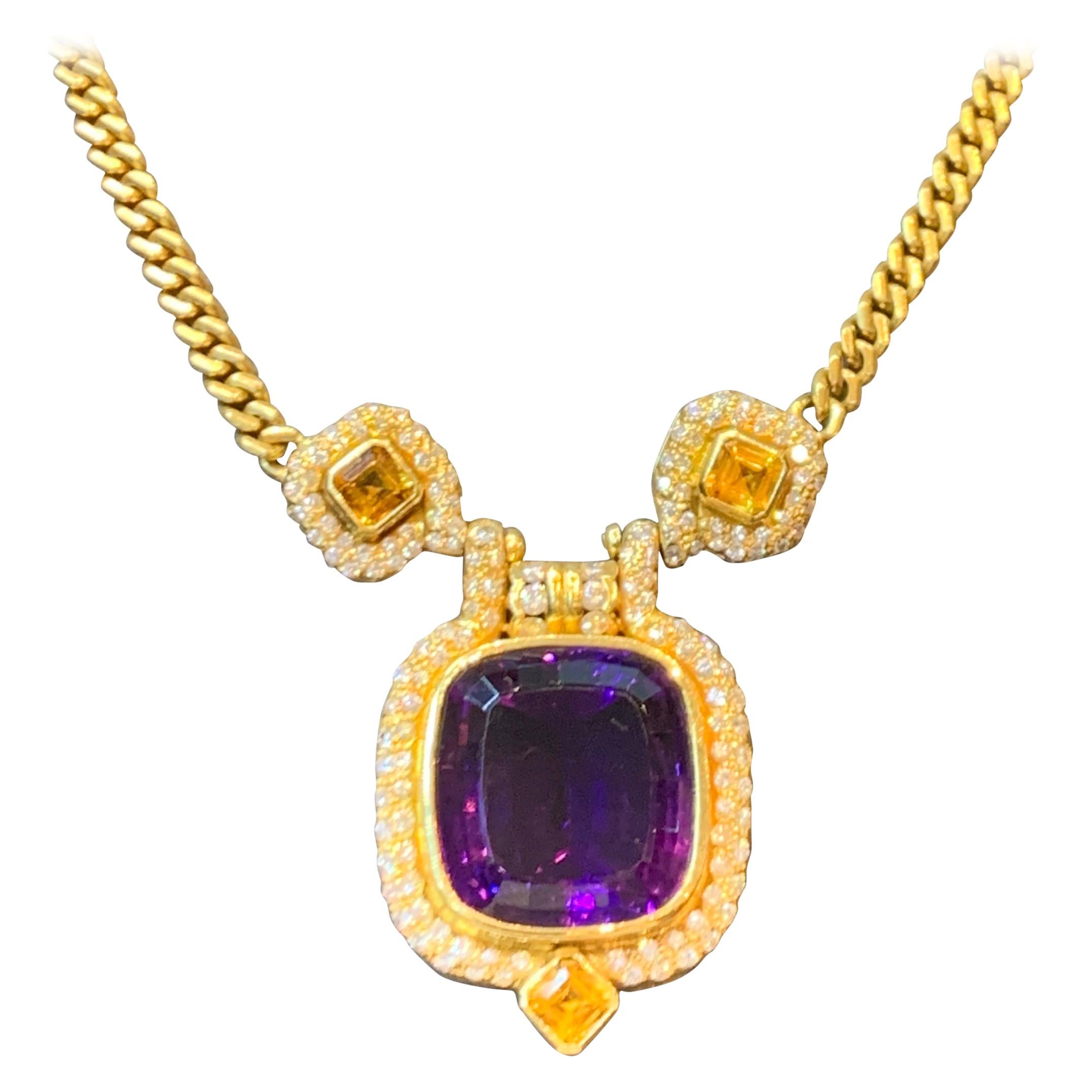 Men's Gold Amethyst and Diamond Necklace