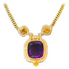 Men's Gold Amethyst and Diamond Necklace