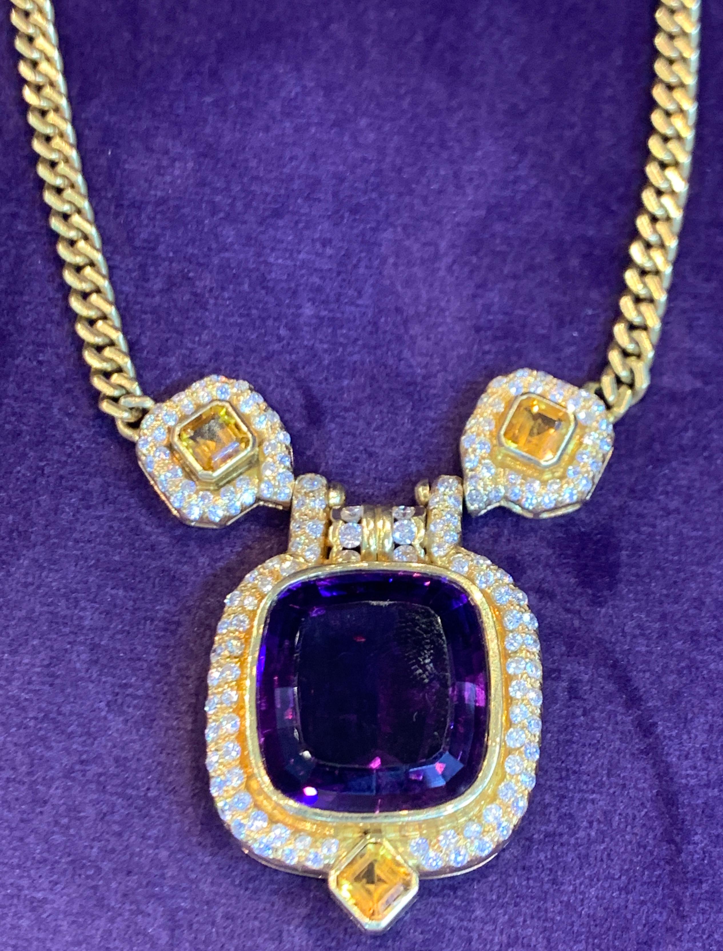 Halskette aus Gold mit Amethysten und Diamanten für Herren (Rundschliff)