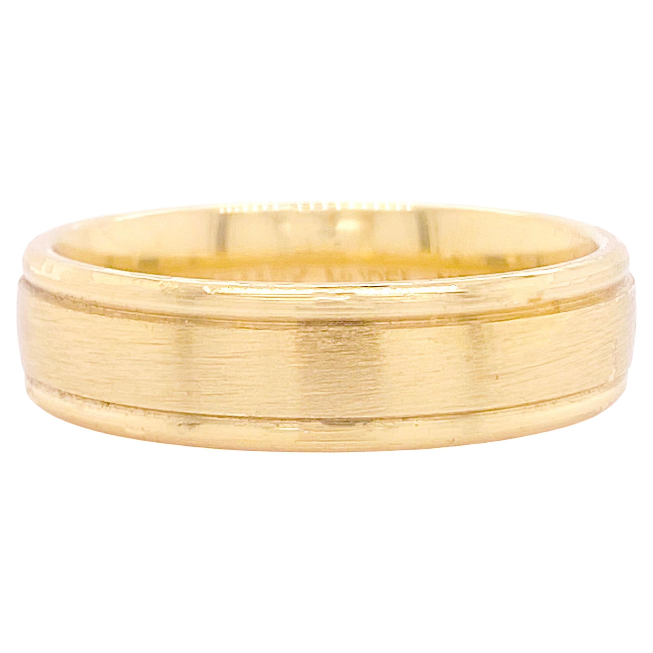 For Sale:  Men's Gold Band w Satin Center and One Millimeter High-Polished on the Edges