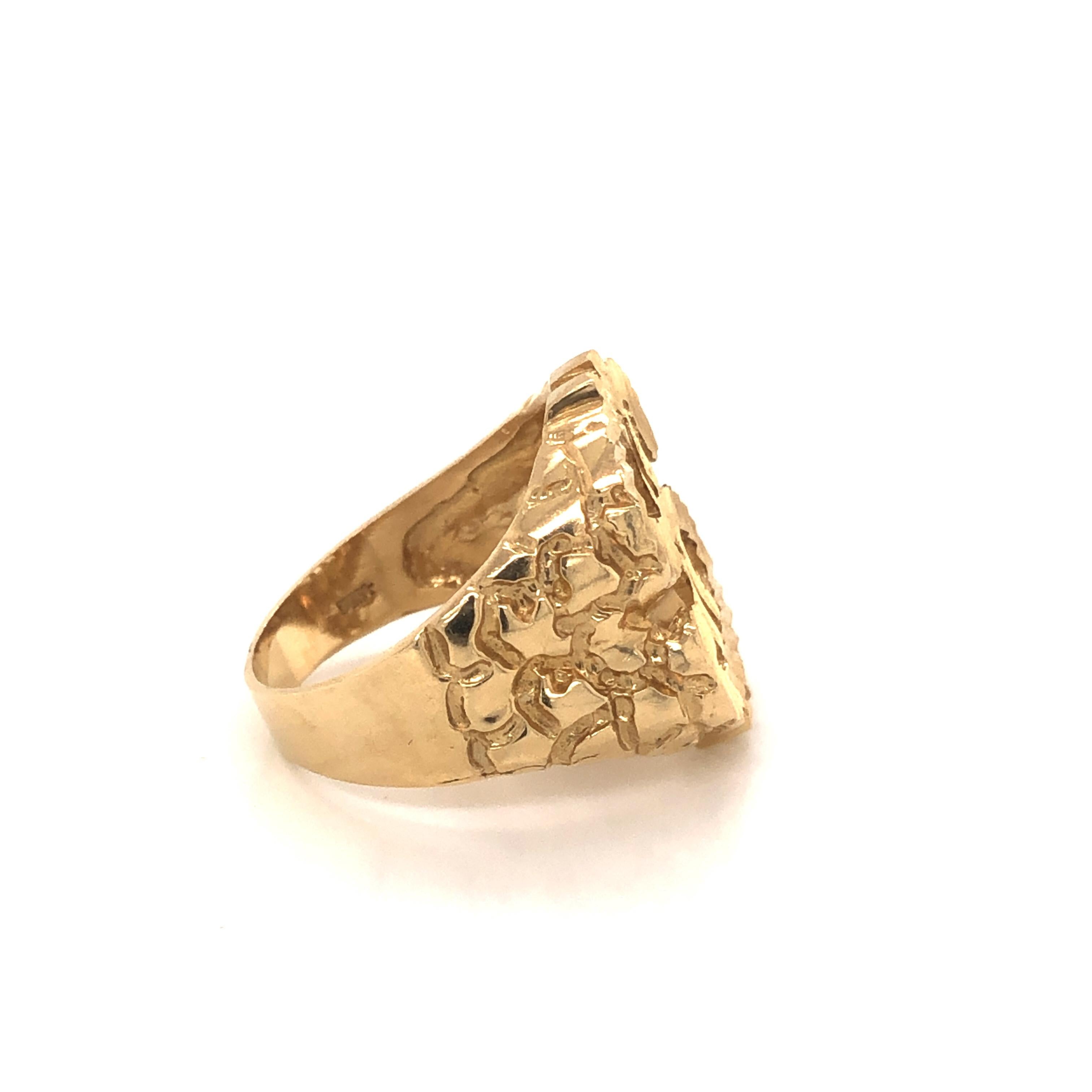 Herren Nugget-Ring aus 14 Karat Gelbgold mit goldenem Dollarschild für Damen oder Herren im Angebot