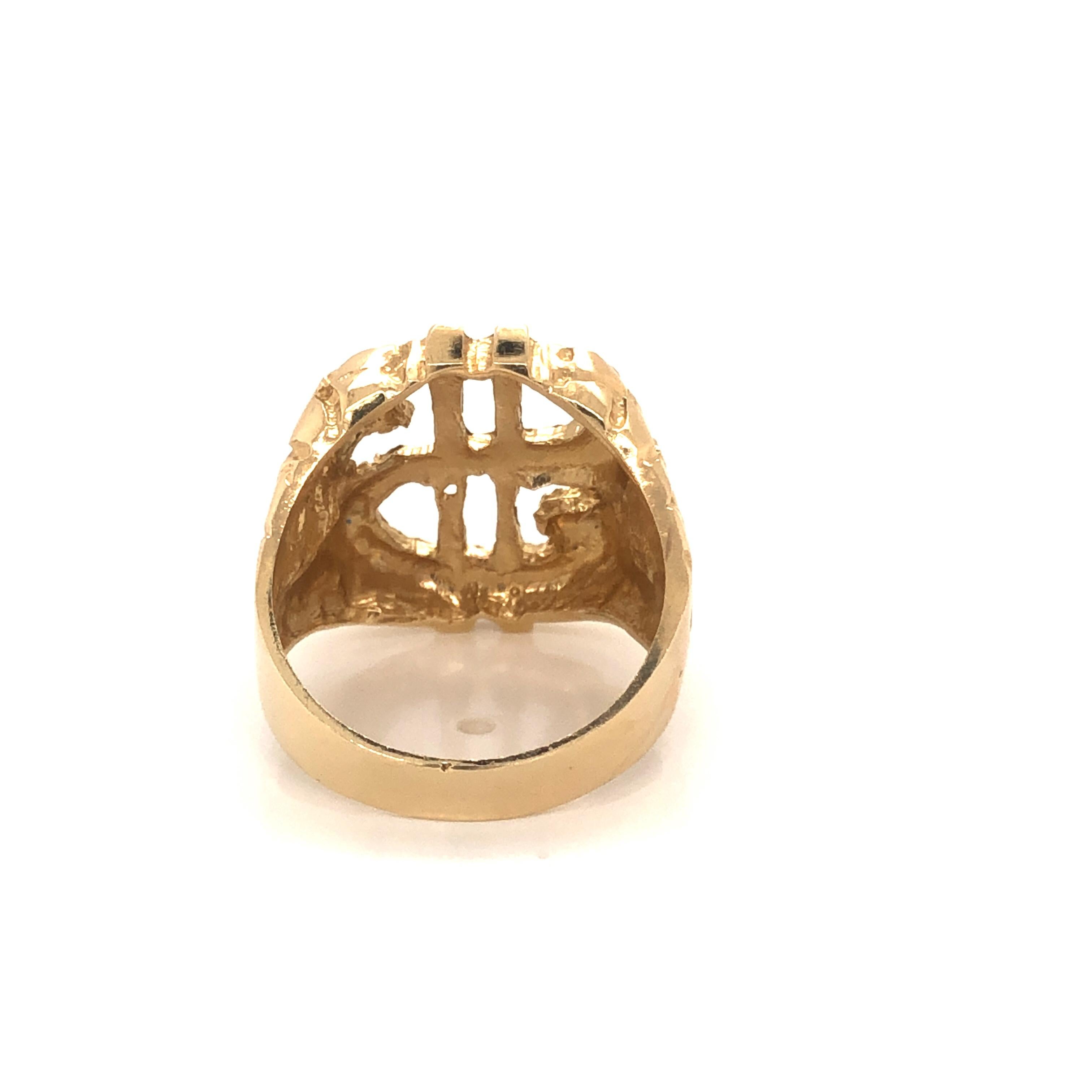 Mens Gold Dollar Sign Nugget Ring in 14k Yellow Gold In New Condition For Sale In Honolulu, HI