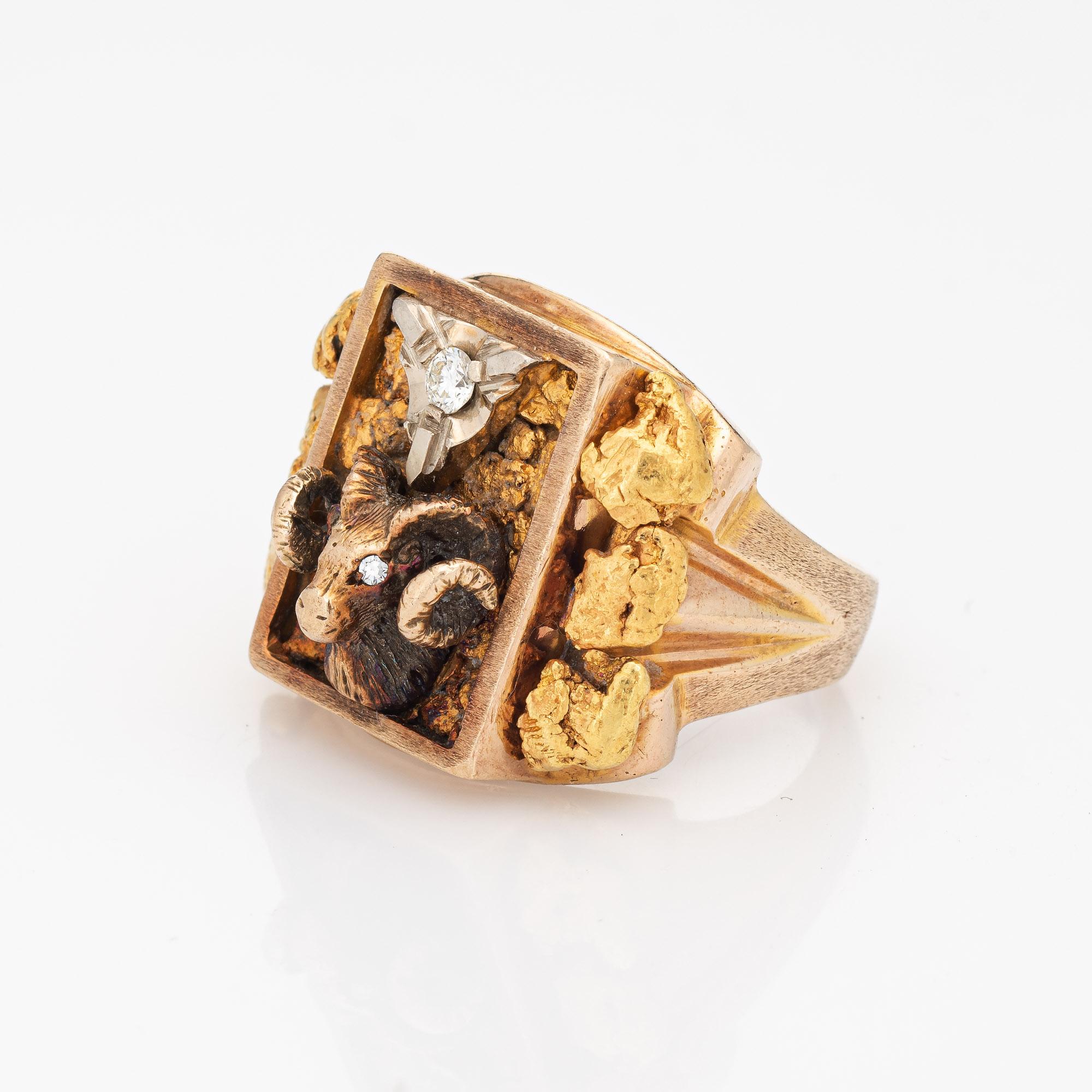 Modern Men's Gold Nugget Ring Vintage Rams Head Aries Sz 10 Estate Fine Jewelry 10k