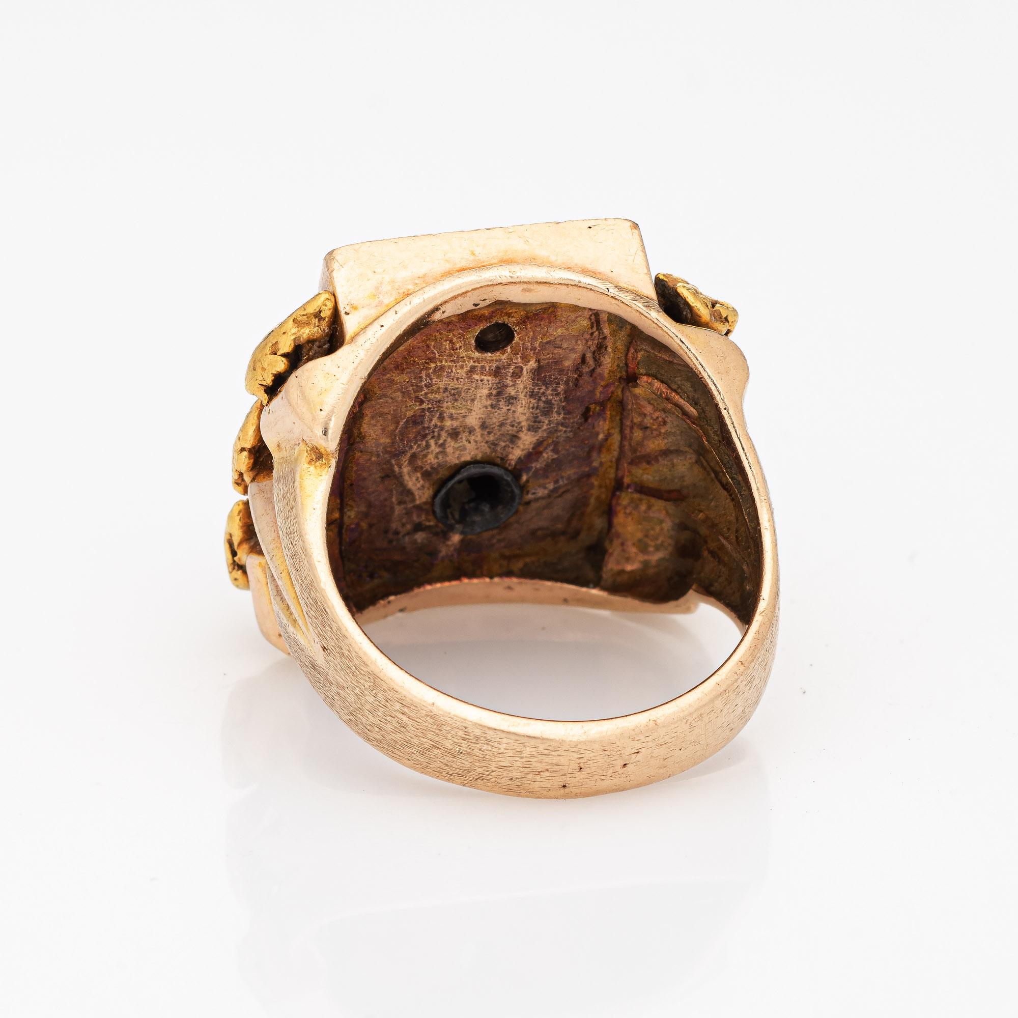 Round Cut Men's Gold Nugget Ring Vintage Rams Head Aries Sz 10 Estate Fine Jewelry 10k