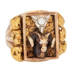 Men's Gold Nugget Ring Vintage Rams Head Aries Sz 10 Estate Fine Jewelry 10k