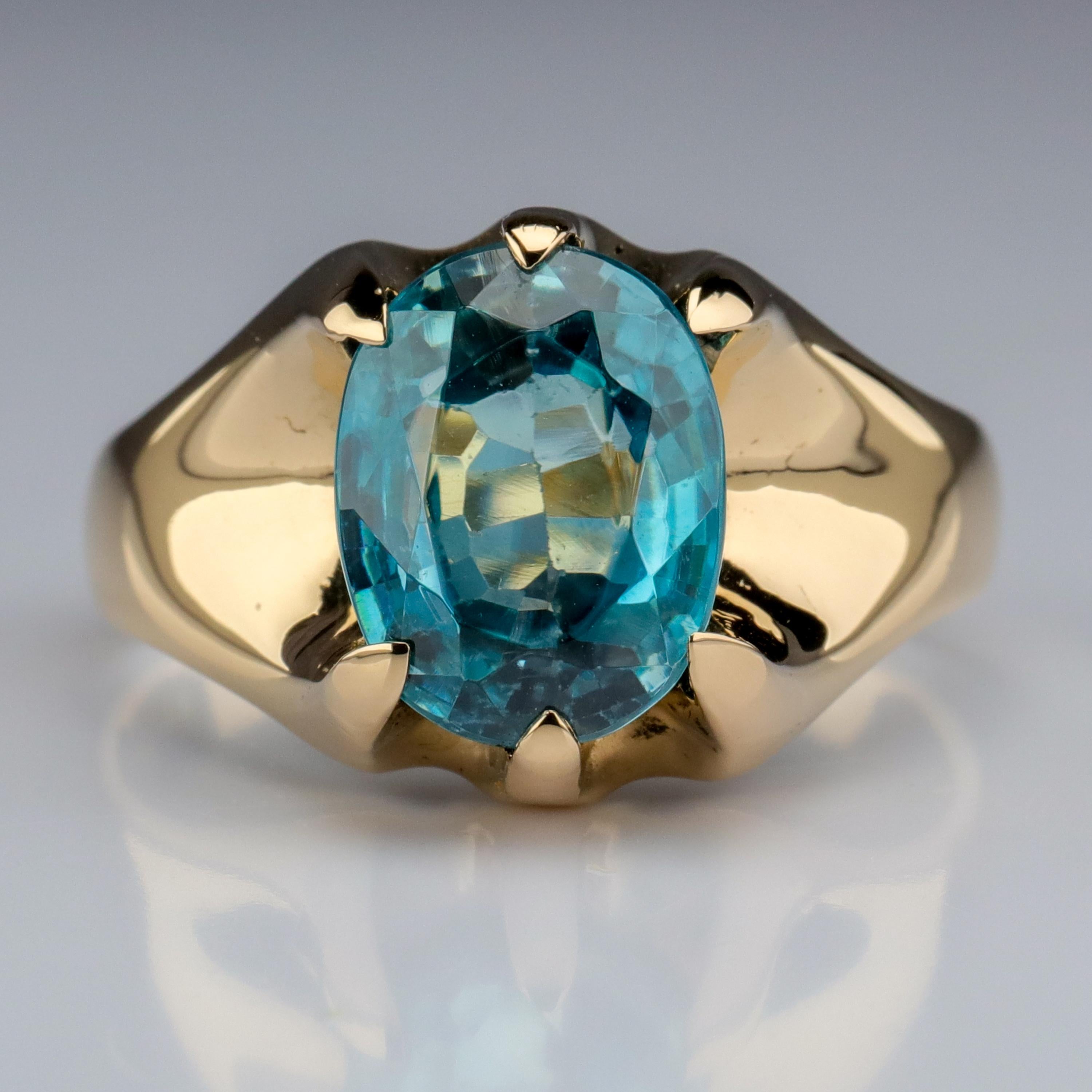 A favorite among collectors but still unknown to most people, zircon is a natural gemstone that can nearly match the diamonds for fire. 

Zircon is famous for its fire. And this circa 1940s men's ring features a beautiful blue stone with tremendous