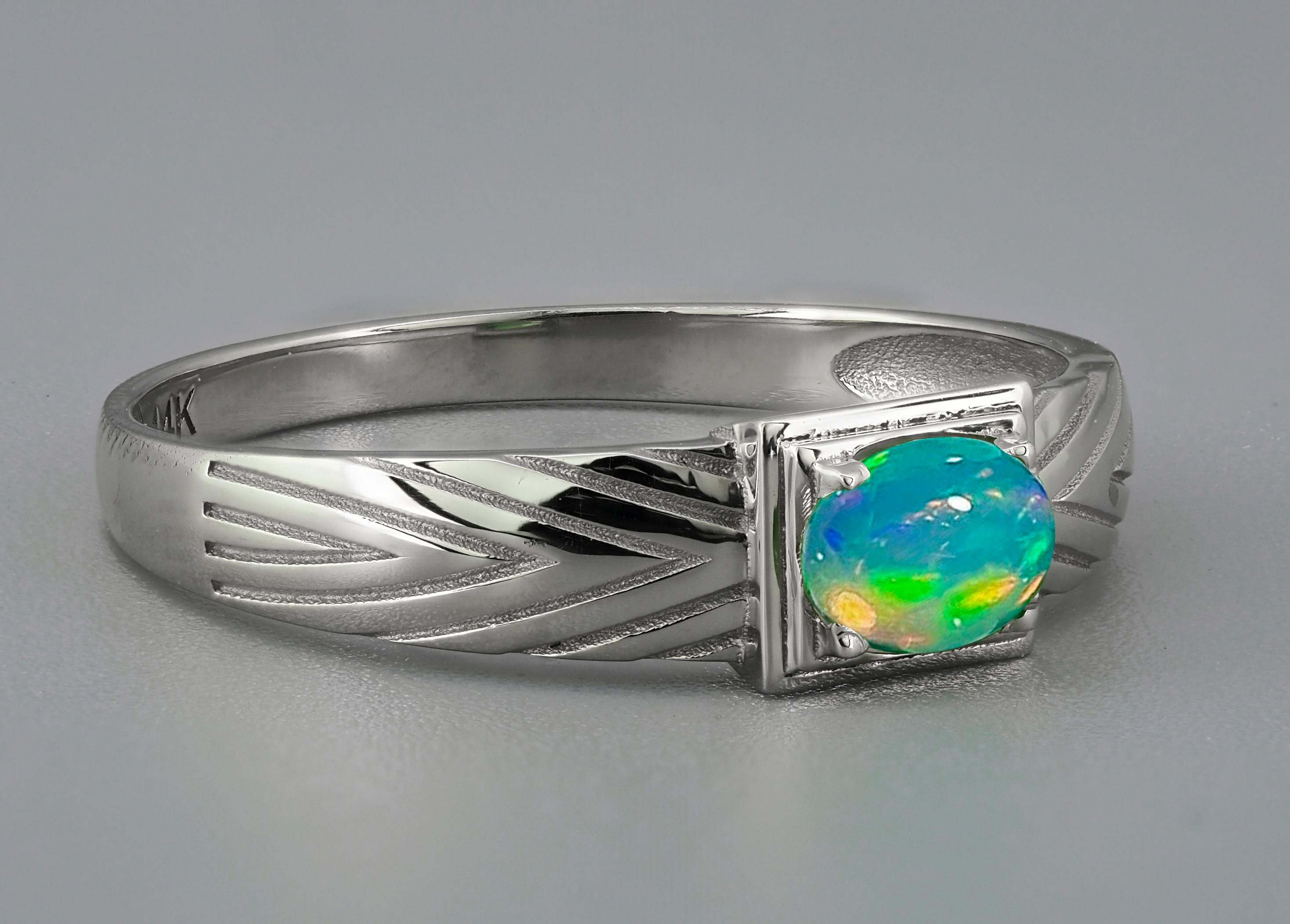 Modern Mens Gold Ring with Opal.  For Sale