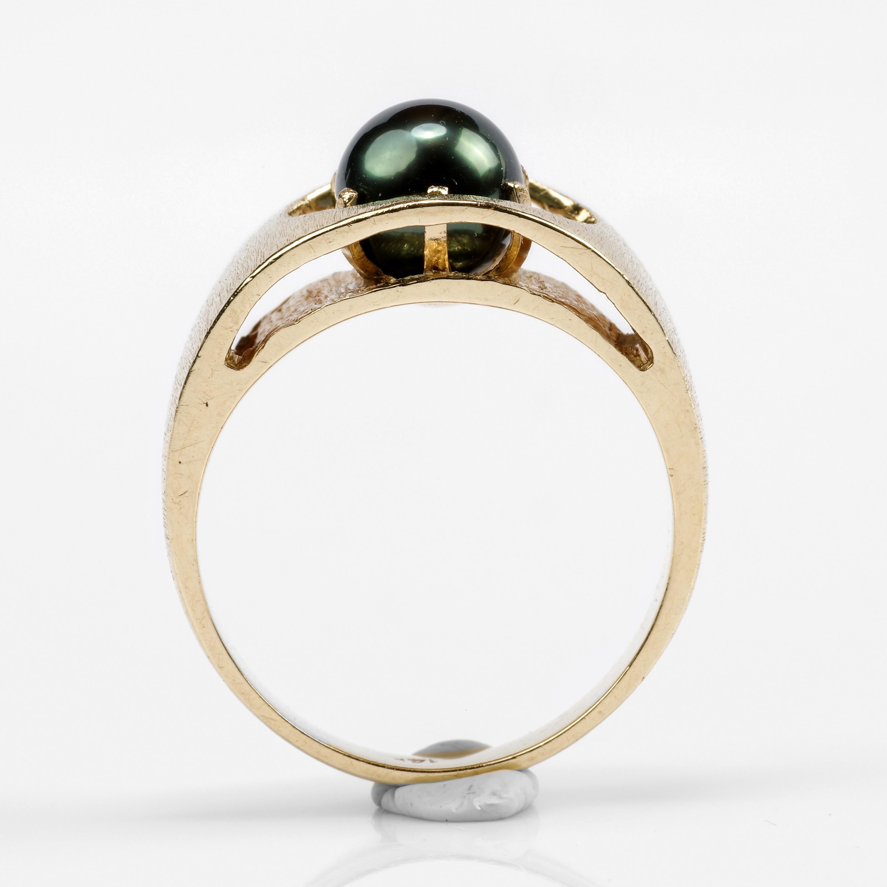 Herrenring aus Gold mit Tahiti-Perle:: ca. 1970er Jahre im Zustand „Hervorragend“ in Southbury, CT