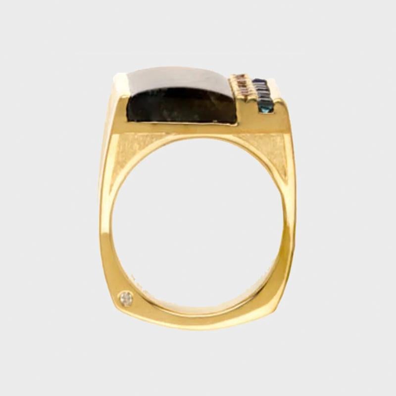 14.77 Carat GoldSheen Sapphire Diamonds Blue Sapphire Yellow Gold Men's Ring In New Condition For Sale In Woodstock, GA