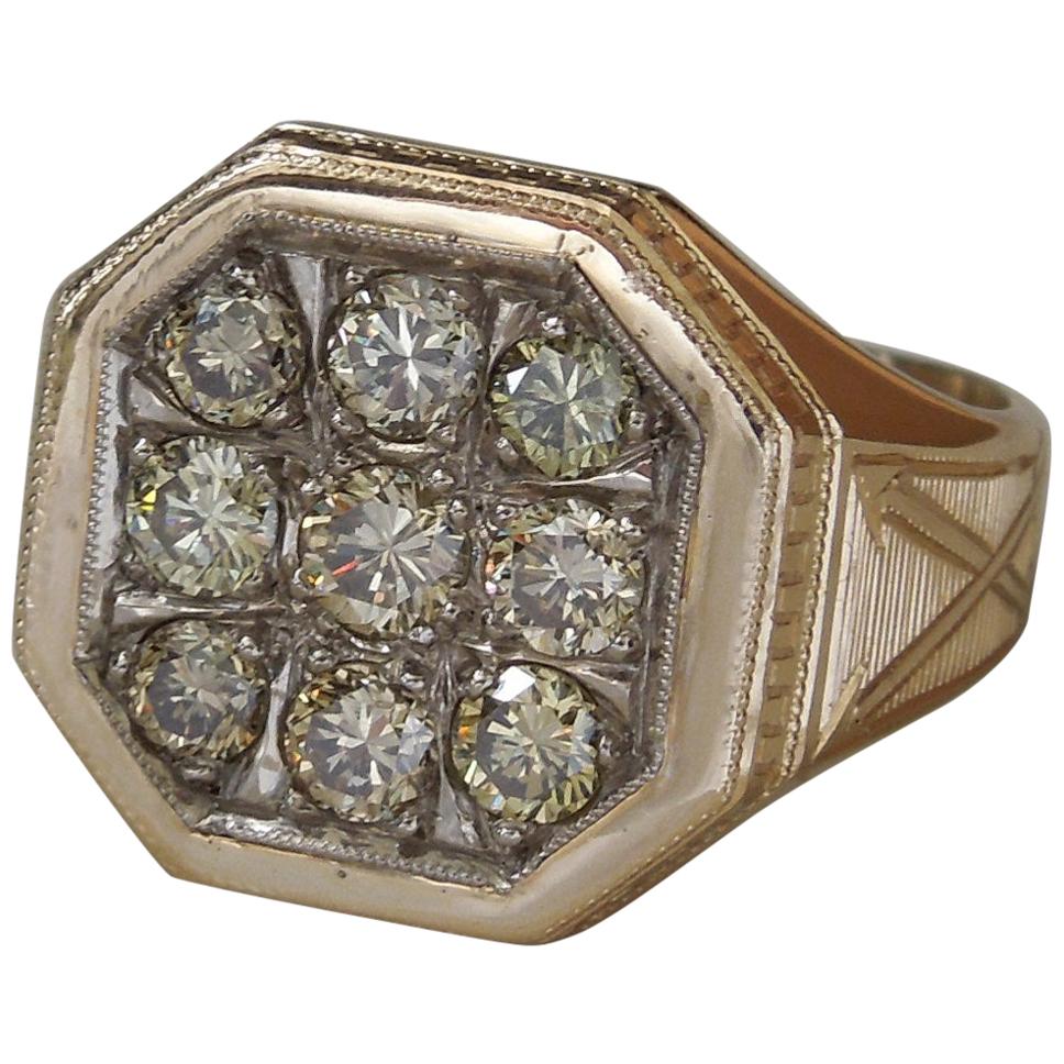 Men's Greco-Roman 14 Karat Green Diamond Arrow Ring For Sale