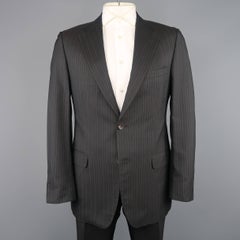 Men's GUCCI 42 Regular Charcoal Stripe Wool / Silk Notch Lapel 2 pc Suit