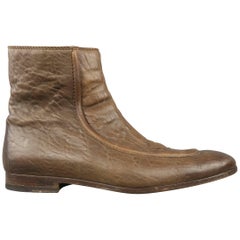Men's GUCCI Boots Size 12 Taupe Textured Leather Apron Toe Ankle Boots / Shoes