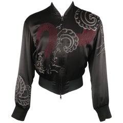 Men's GUCCI by TOM FORD 2001 S Black Dragon Silk Reversible Bomber Jacket
