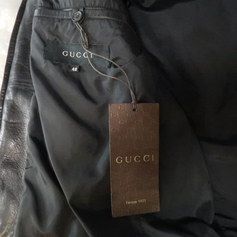 Men's GUCCI by TOM FORD 38 Black Quilted Leather Zip Up Biker Jacket at ...