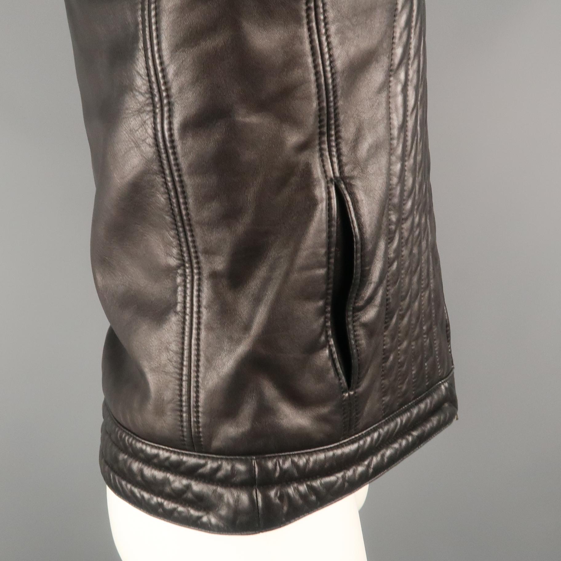 Men's GUCCI by TOM FORD 38 Black Quilted Leather Zip Up Biker Jacket 2