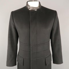 Men's GUCCI by TOM FORD 42 Black Solid Wool / Cashmere Leather Collar Coat