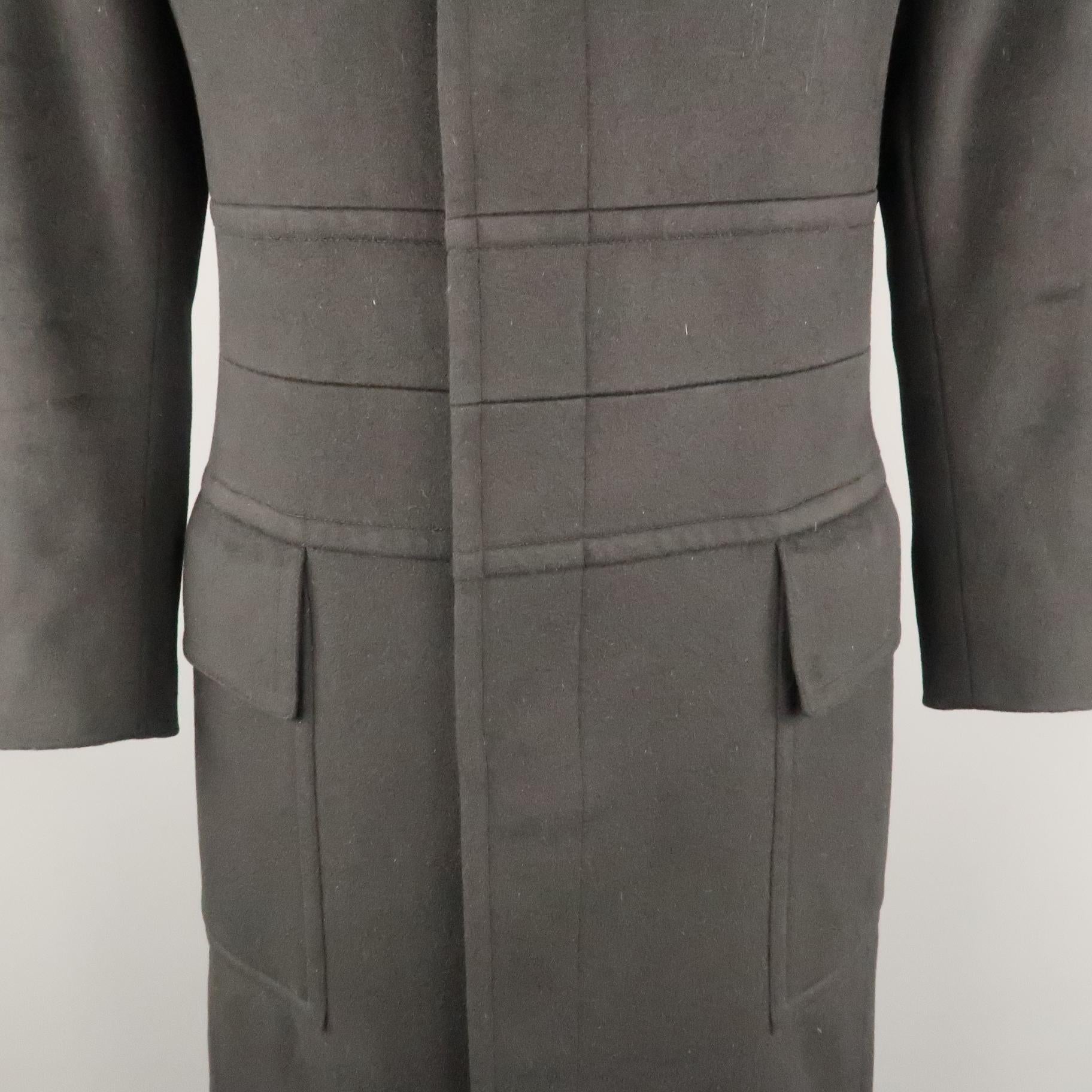 Men's GUCCI by TOM FORD 42 Black Solid Wool / Cashmere Leather Collar Coat 2