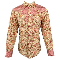 Men's GUCCI by TOM FORD L Beige & Pink Floral Western Pearl Snaps SS 2004 Shirt