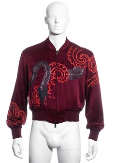 Men's Gucci by Tom Ford red silk bomber jacket with dragon embroidery, ss 2001