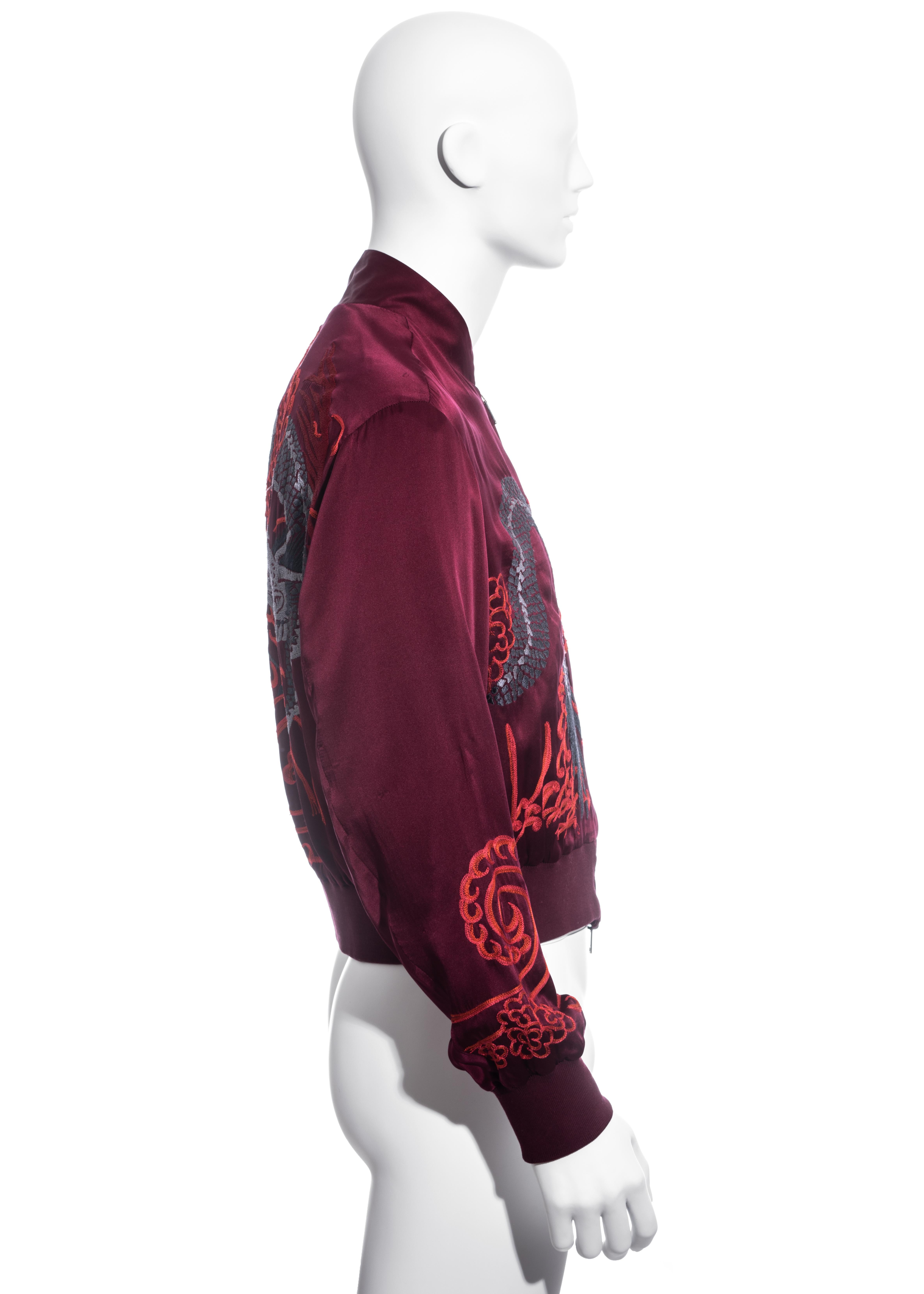 Black Men's Gucci by Tom Ford red silk bomber jacket with dragon embroidery, ss 2001