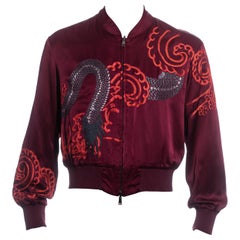 Men's Gucci by Tom Ford red silk bomber jacket with dragon embroidery, ss 2001