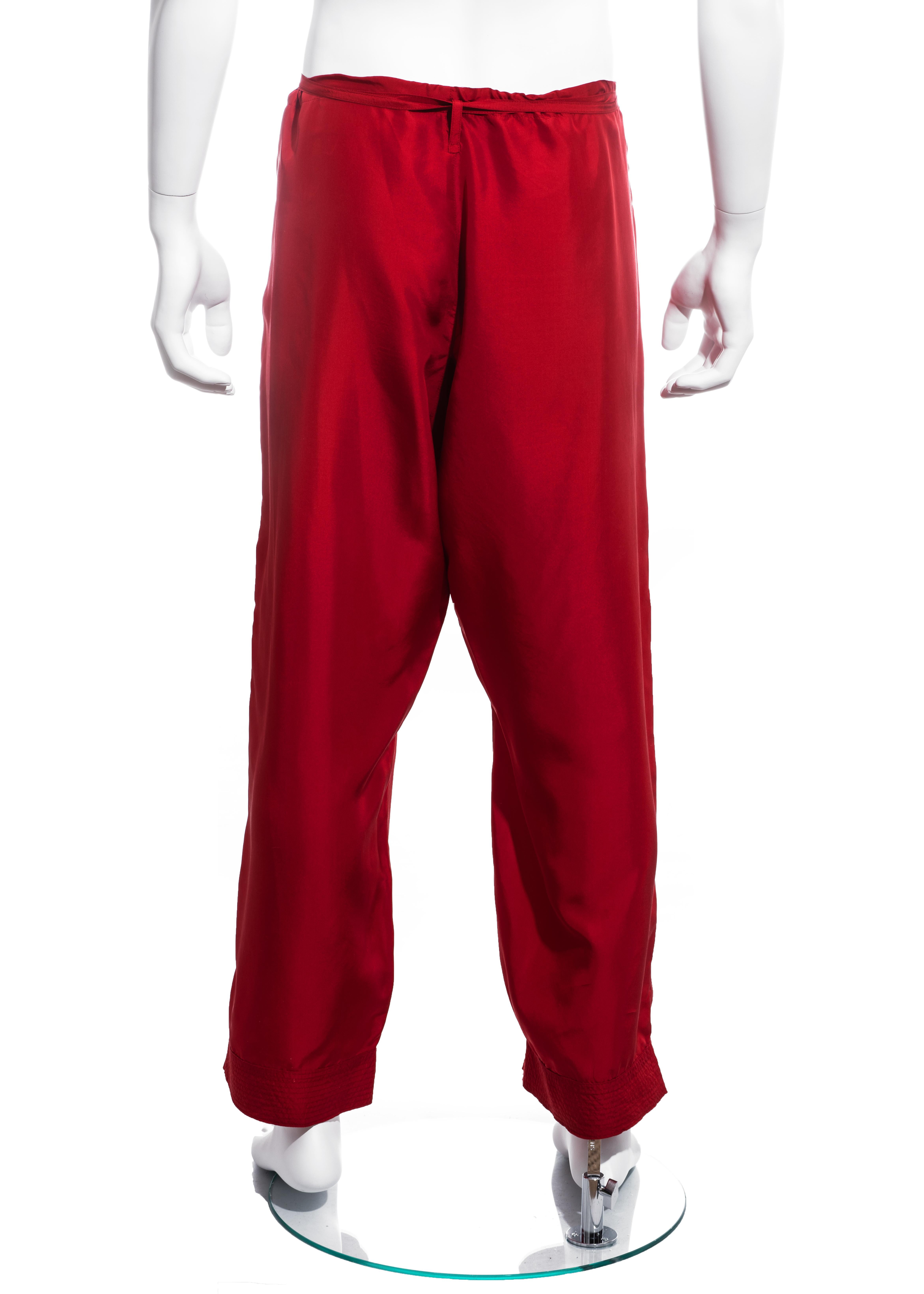 red silk trousers