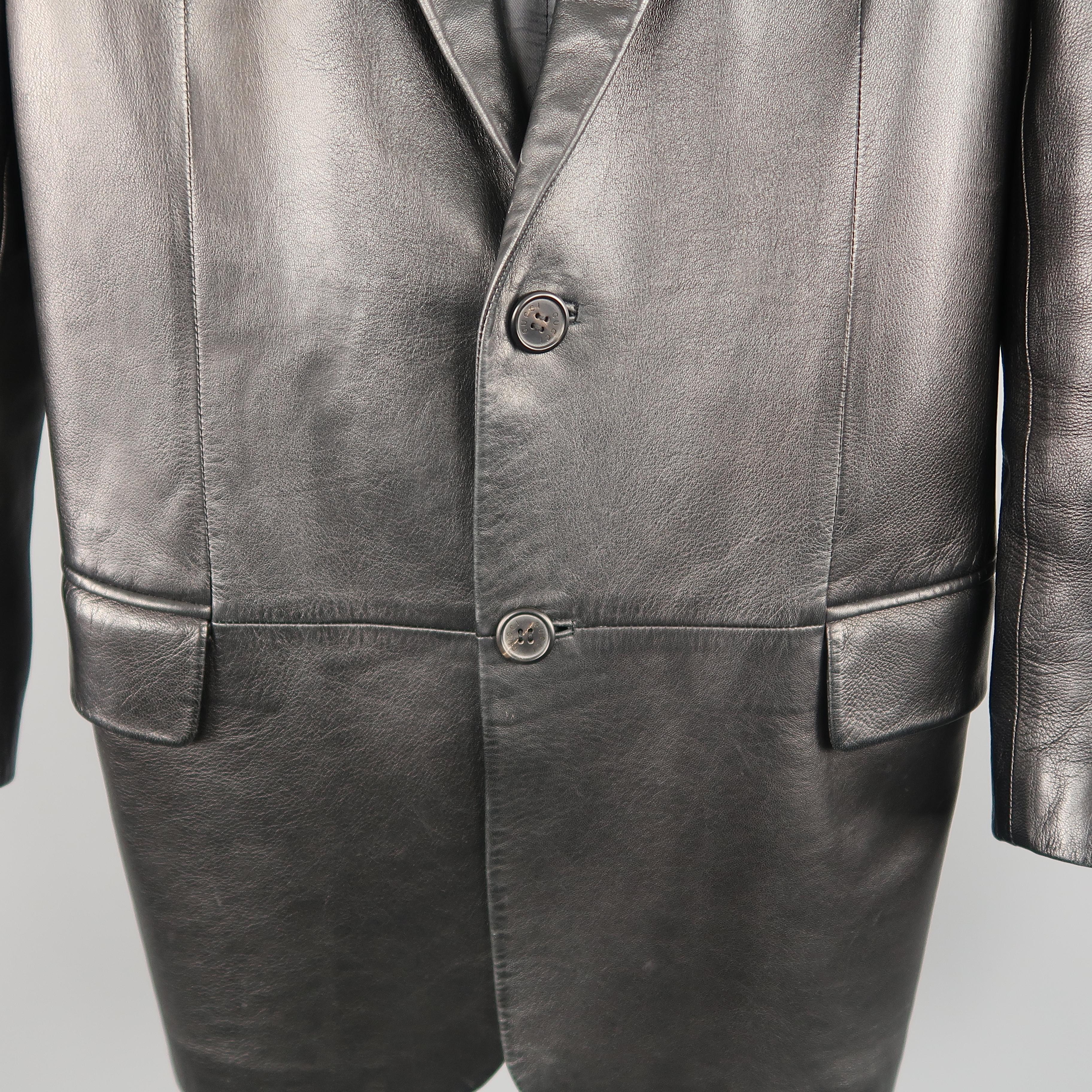 Men's GUCCI by TOM FORD S 2001 Black Leather Single Breasted Sport Coat Jacket In Good Condition In San Francisco, CA