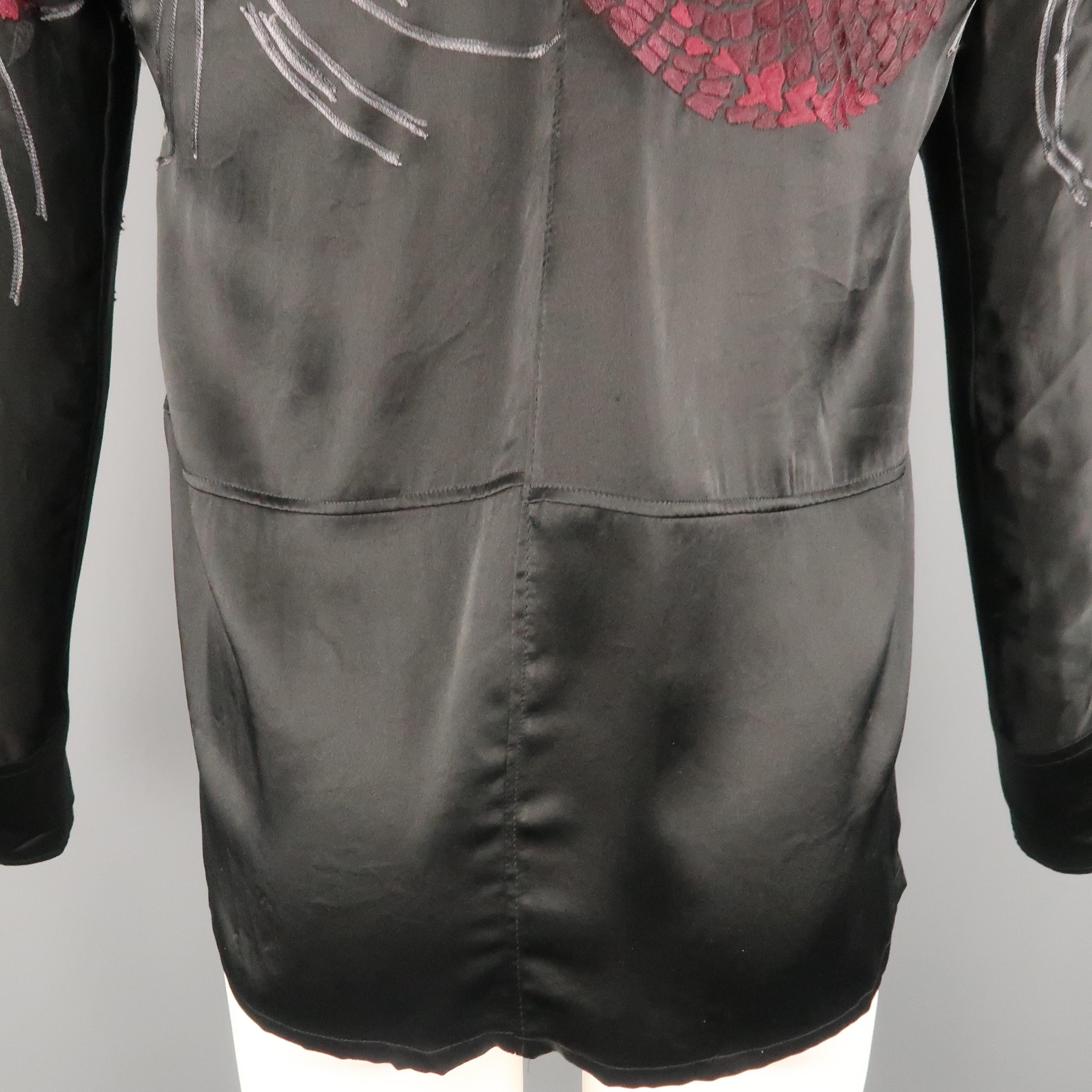 Men's GUCCI by TOM FORD S Black Dragon Print Silk Kimono Style Long Sleeve Shirt 4