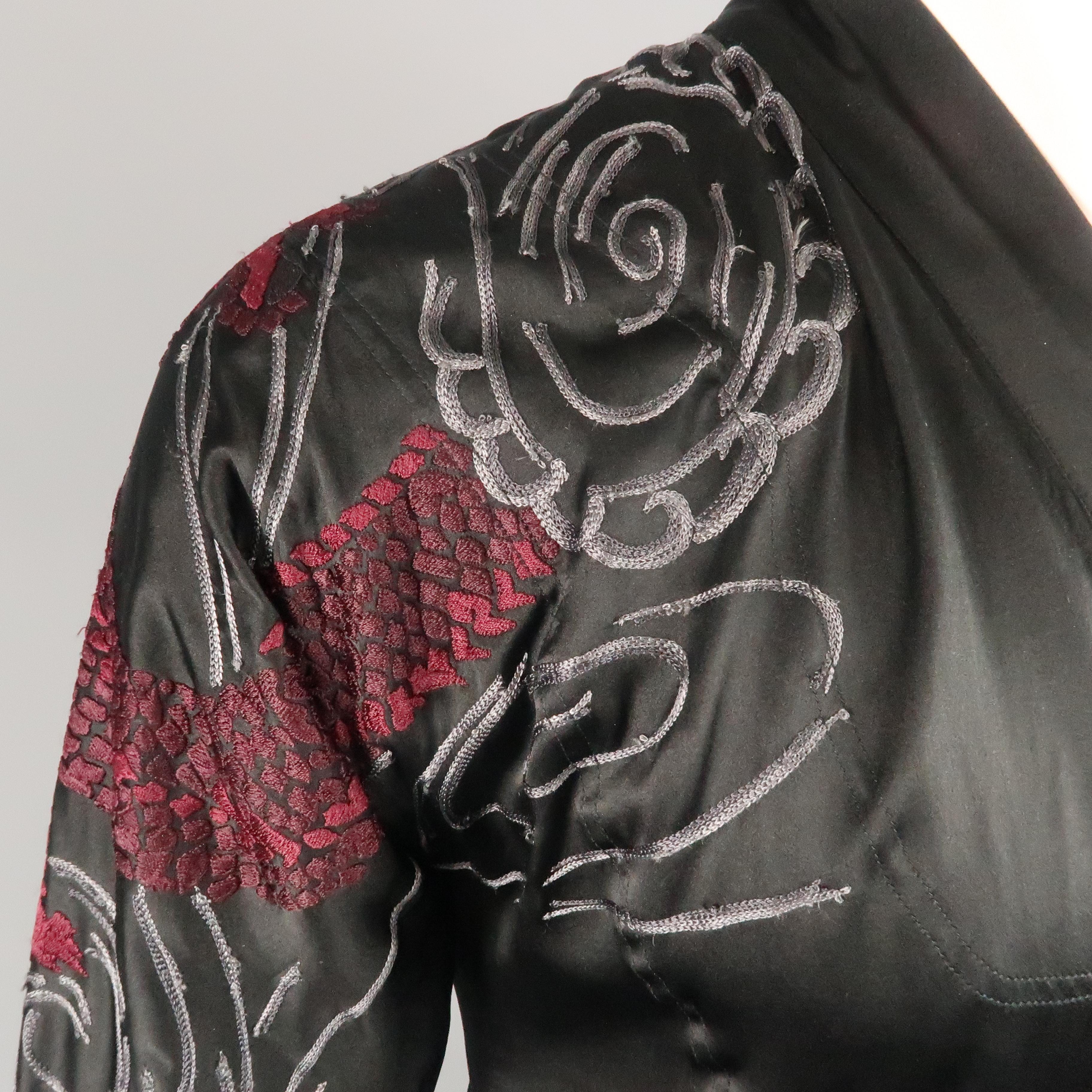 Men's GUCCI by TOM FORD S Black Dragon Print Silk Kimono Style Long Sleeve Shirt 6