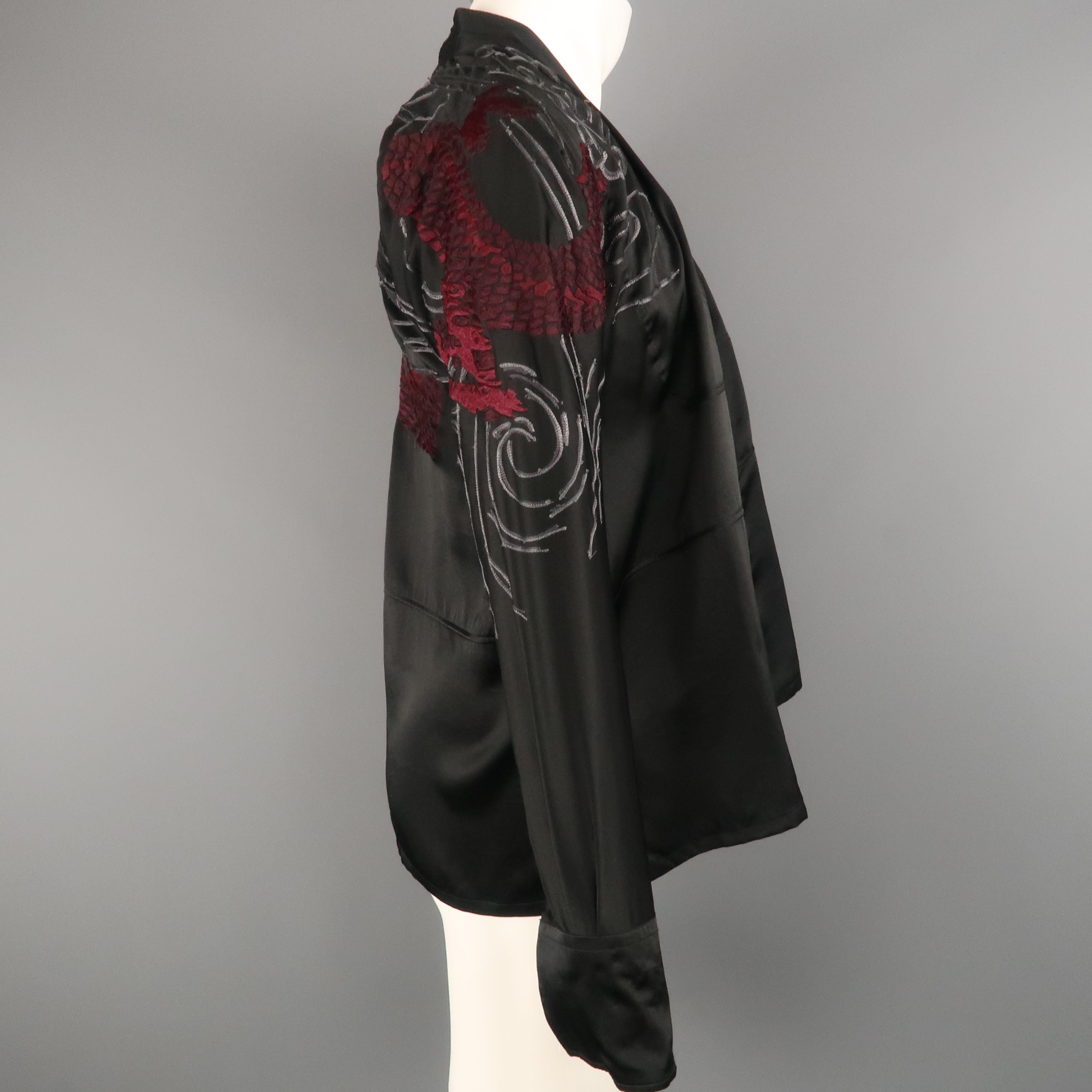 Men's GUCCI by TOM FORD S Black Dragon Print Silk Kimono Style Long Sleeve Shirt 9