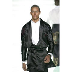 Men's GUCCI by TOM FORD S Black Dragon Print Silk Kimono Style Long Sleeve Shirt