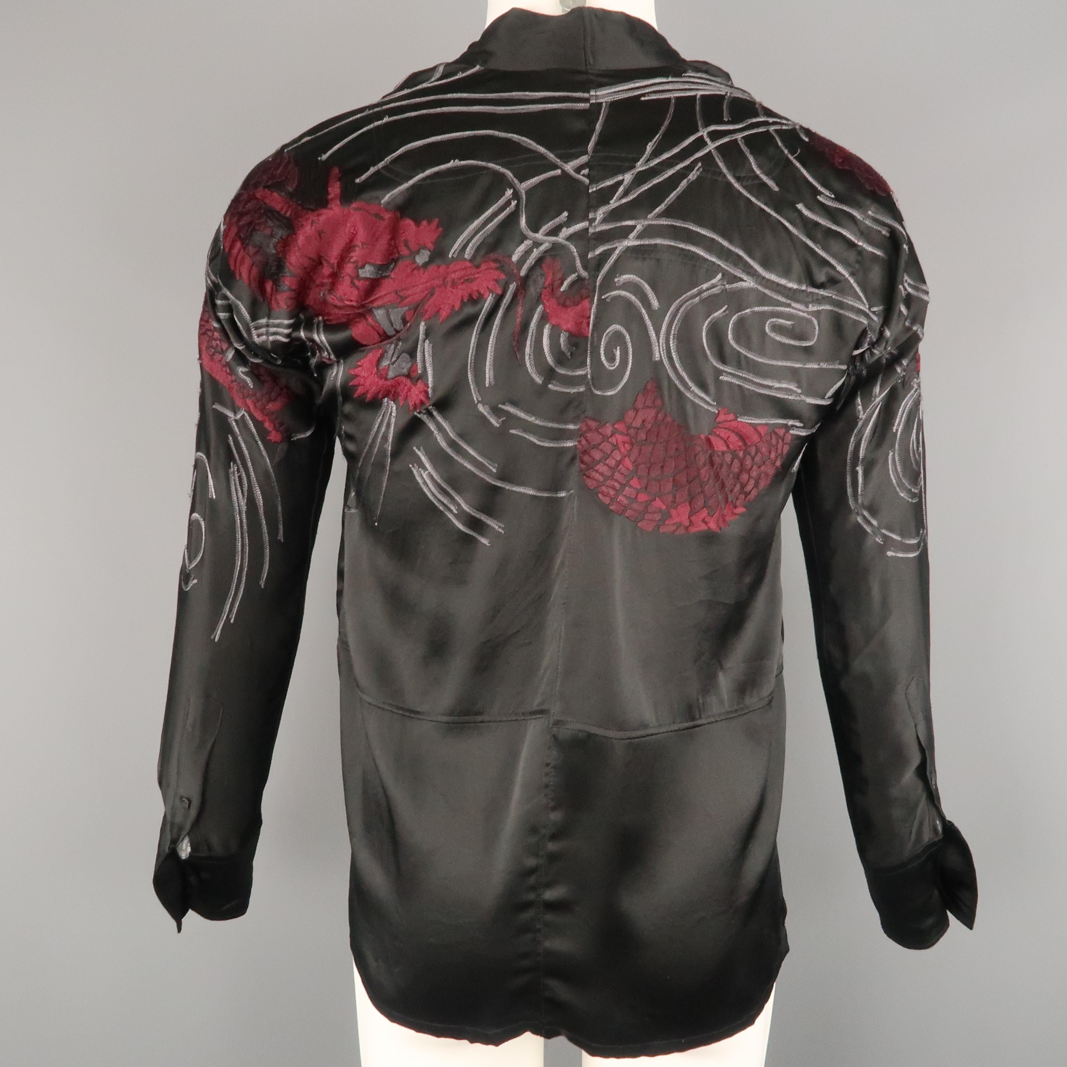 silk dragon print button up