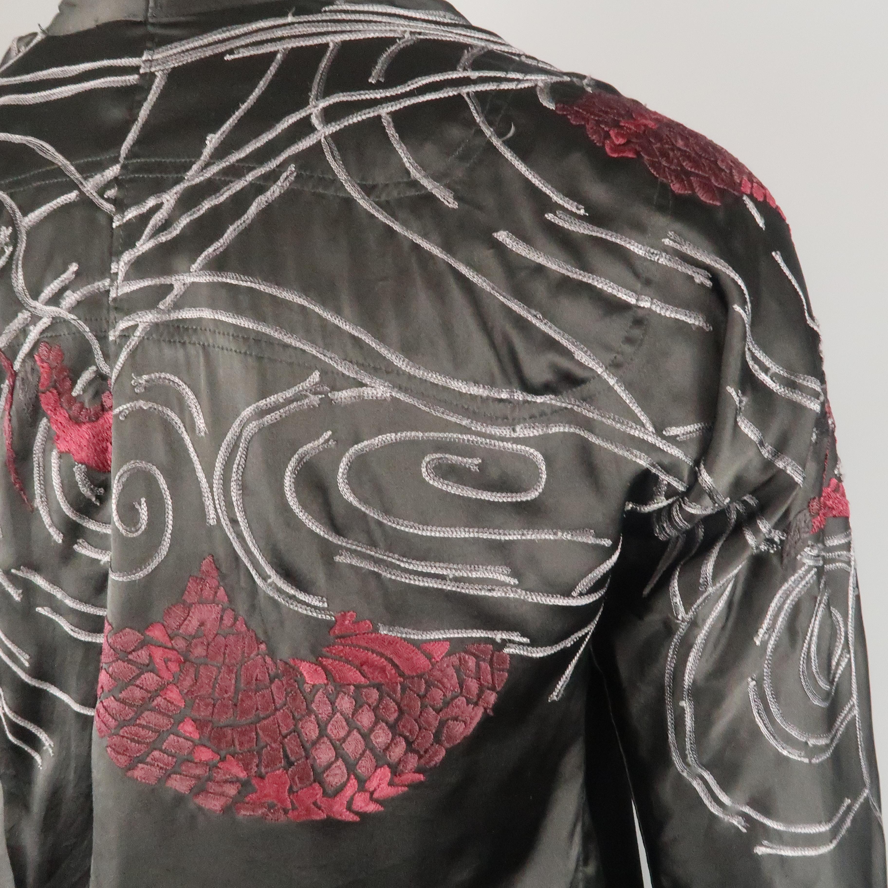 Men's GUCCI by TOM FORD S Black Dragon Print Silk Kimono Style Long Sleeve Shirt 3
