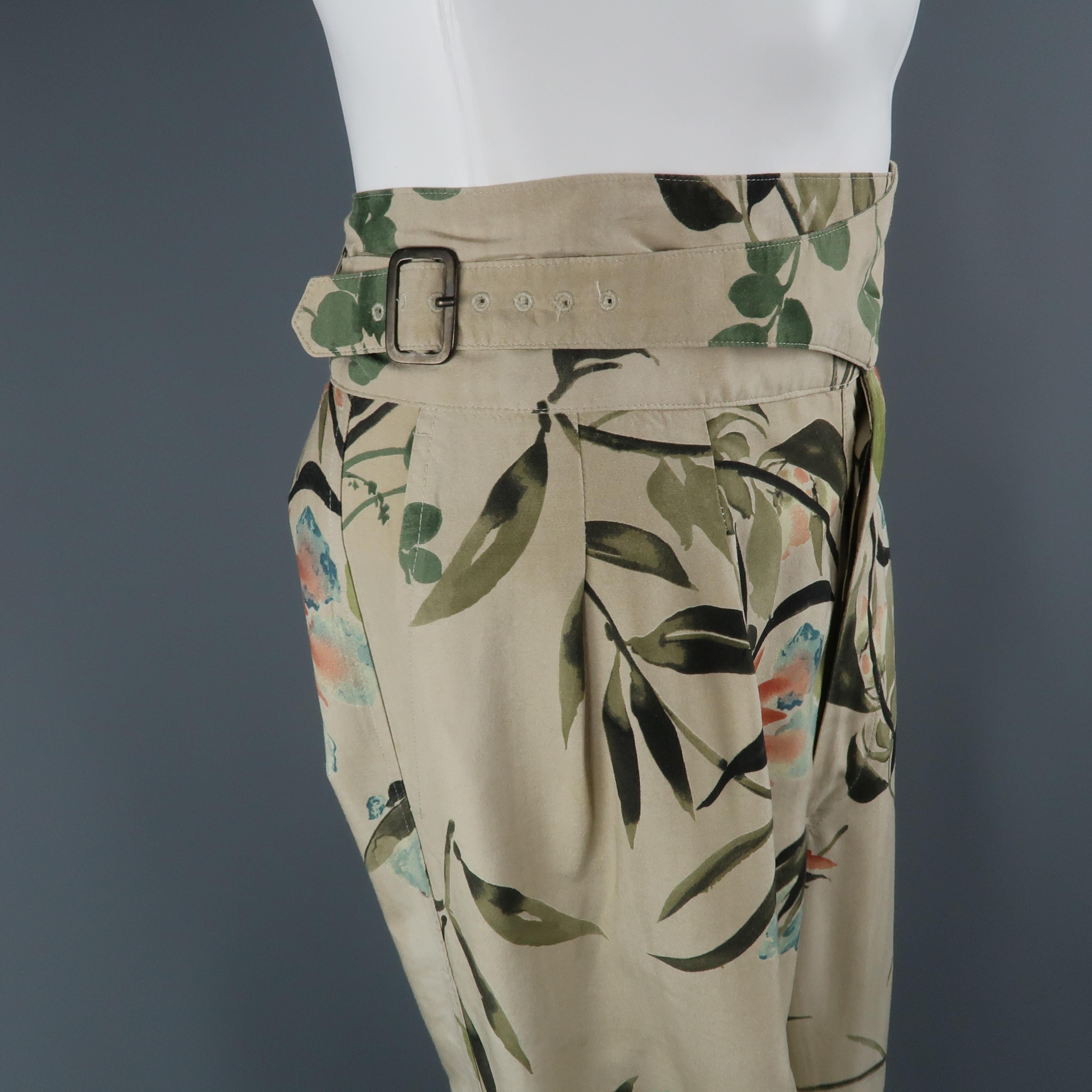 Men's GUCCI by TOM FORD Size S Khaki Floral Silk Pleated Trousers / Pants 1