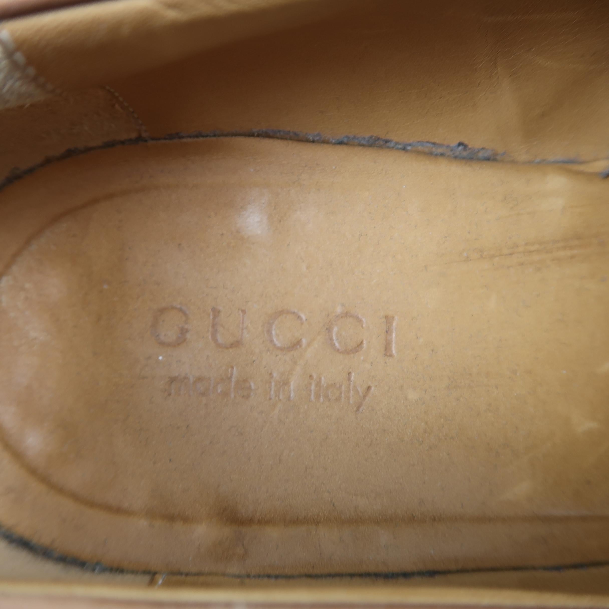 Men's GUCCI Size 11 Tan Antique Leather Silver Horsebit Pointed Toe Loafers In Good Condition In San Francisco, CA
